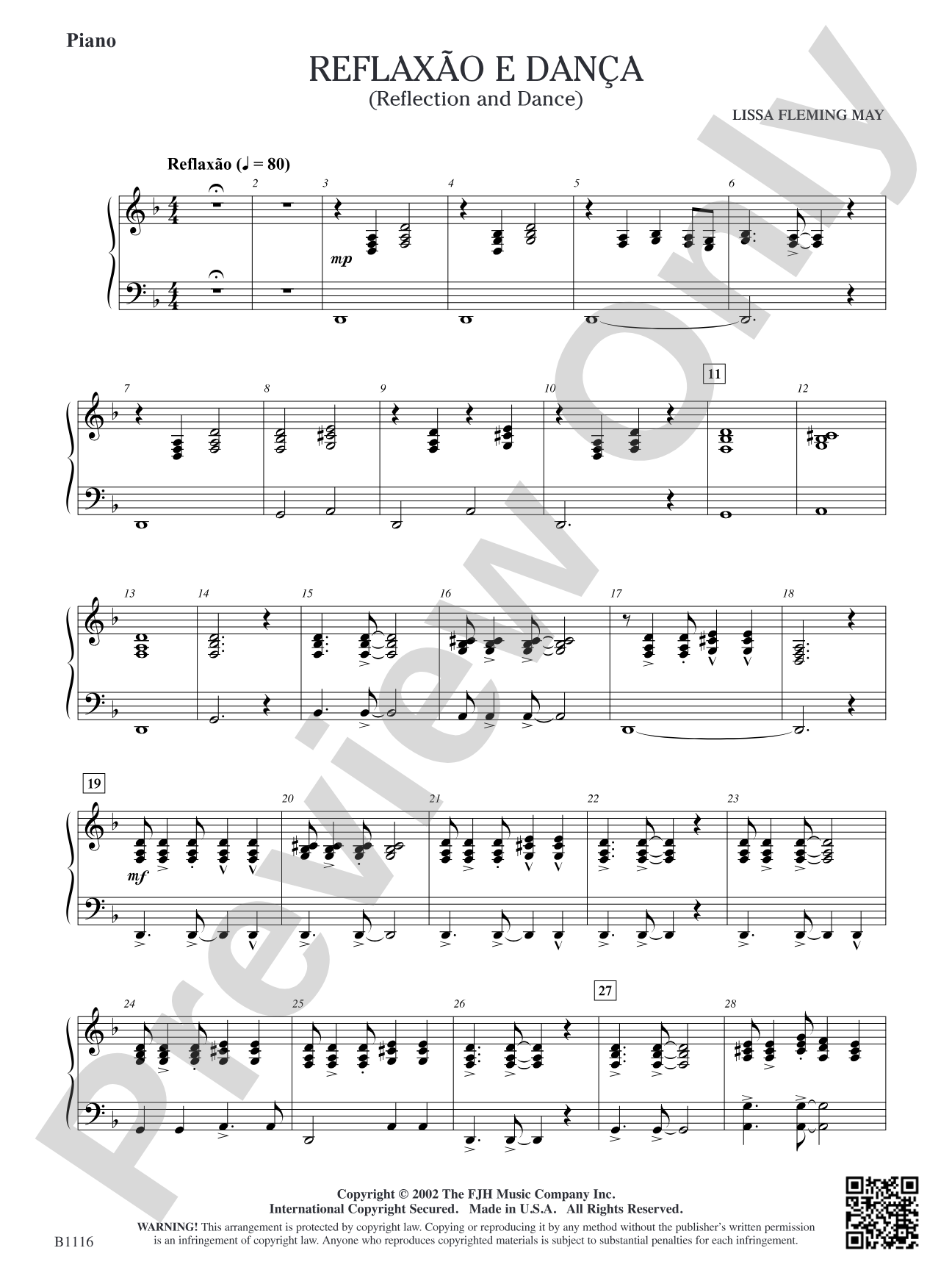 Reflaxão e dança (Reflection and Dance): Optional Piano