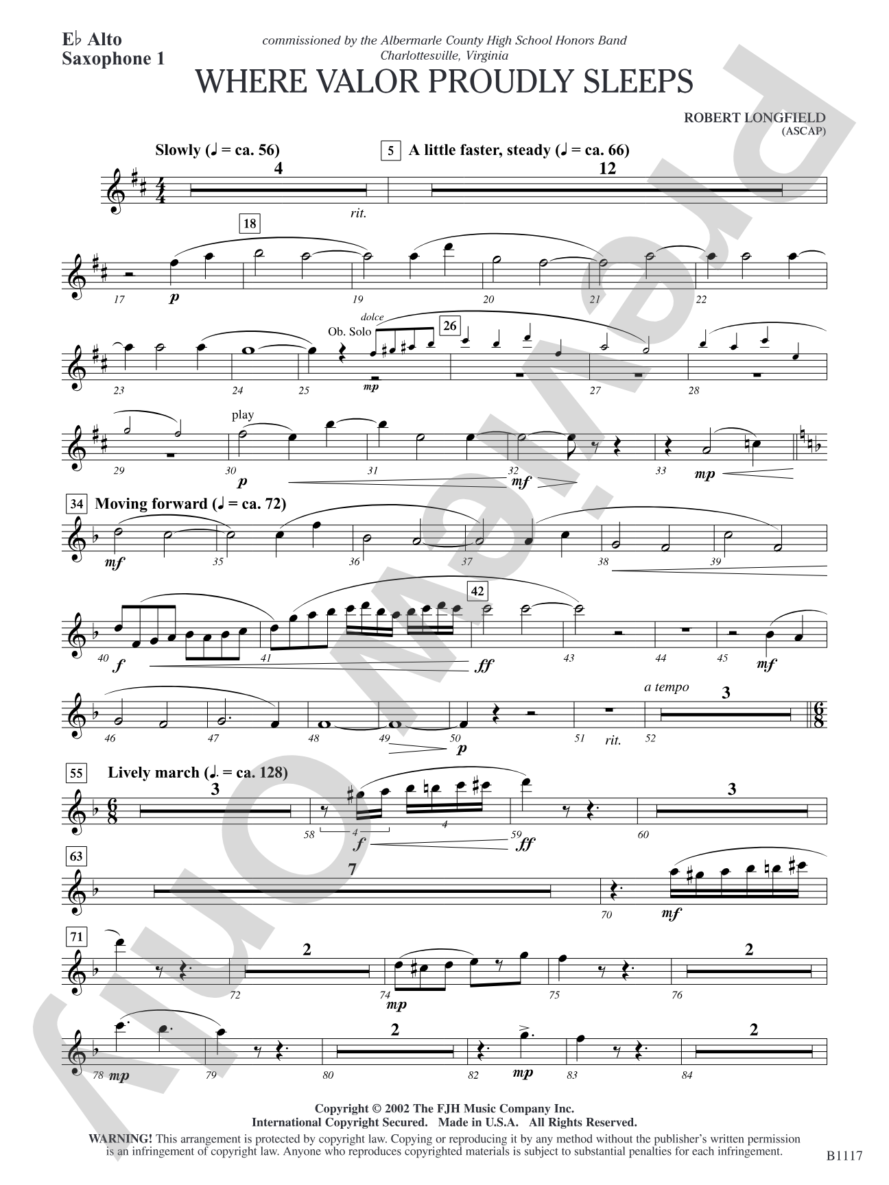 Where Valor Proudly Sleeps: E-flat Alto Saxophone 1