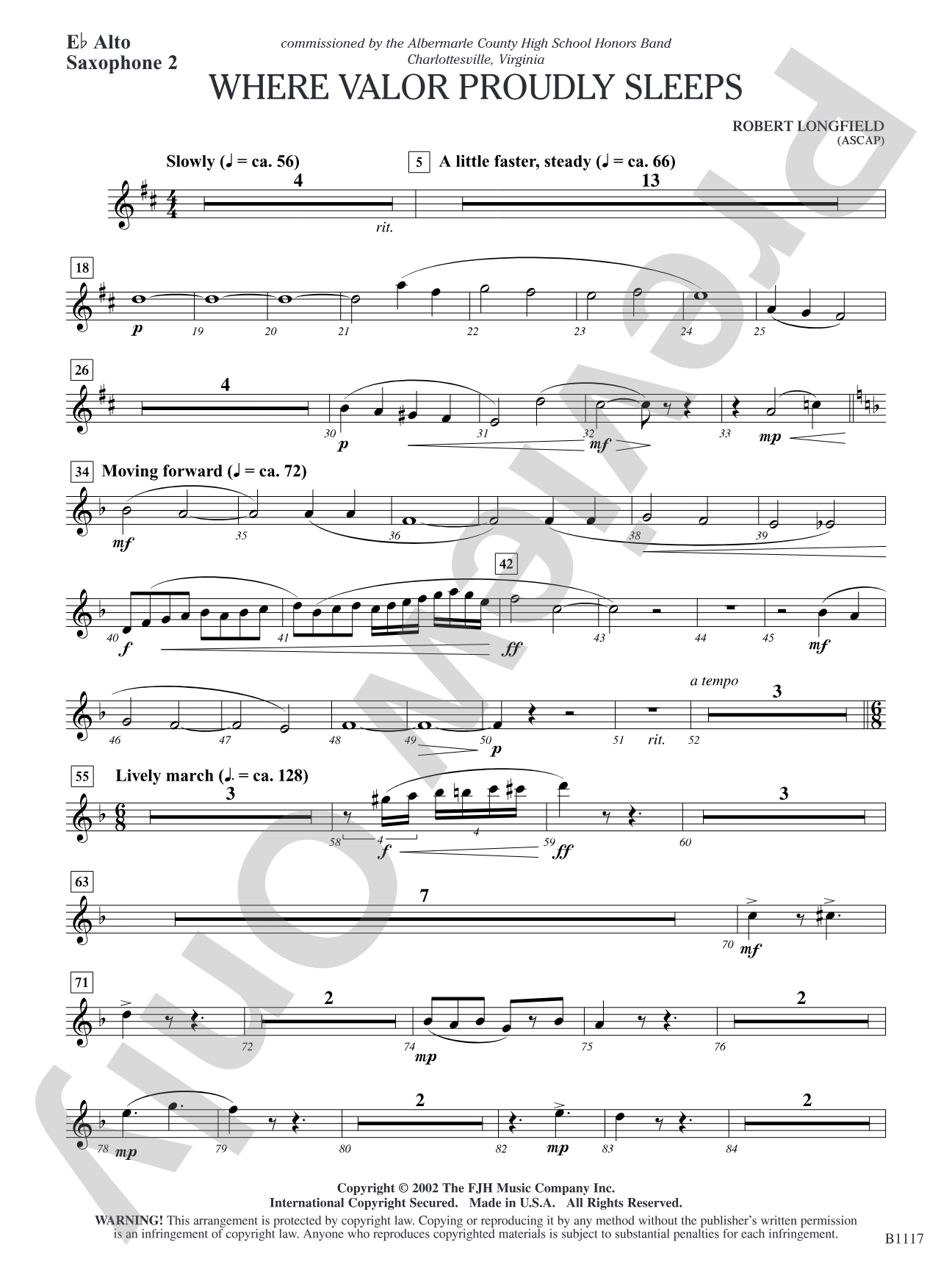 Where Valor Proudly Sleeps: E-flat Alto Saxophone 2