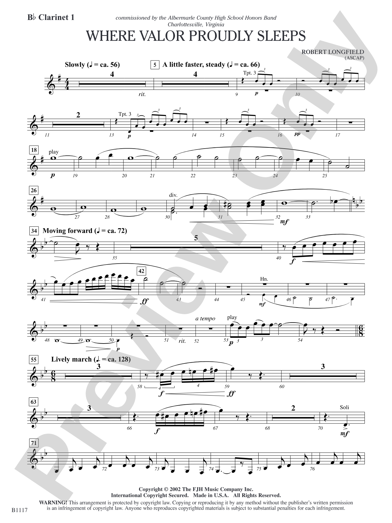 Where Valor Proudly Sleeps: B-flat Clarinet 1