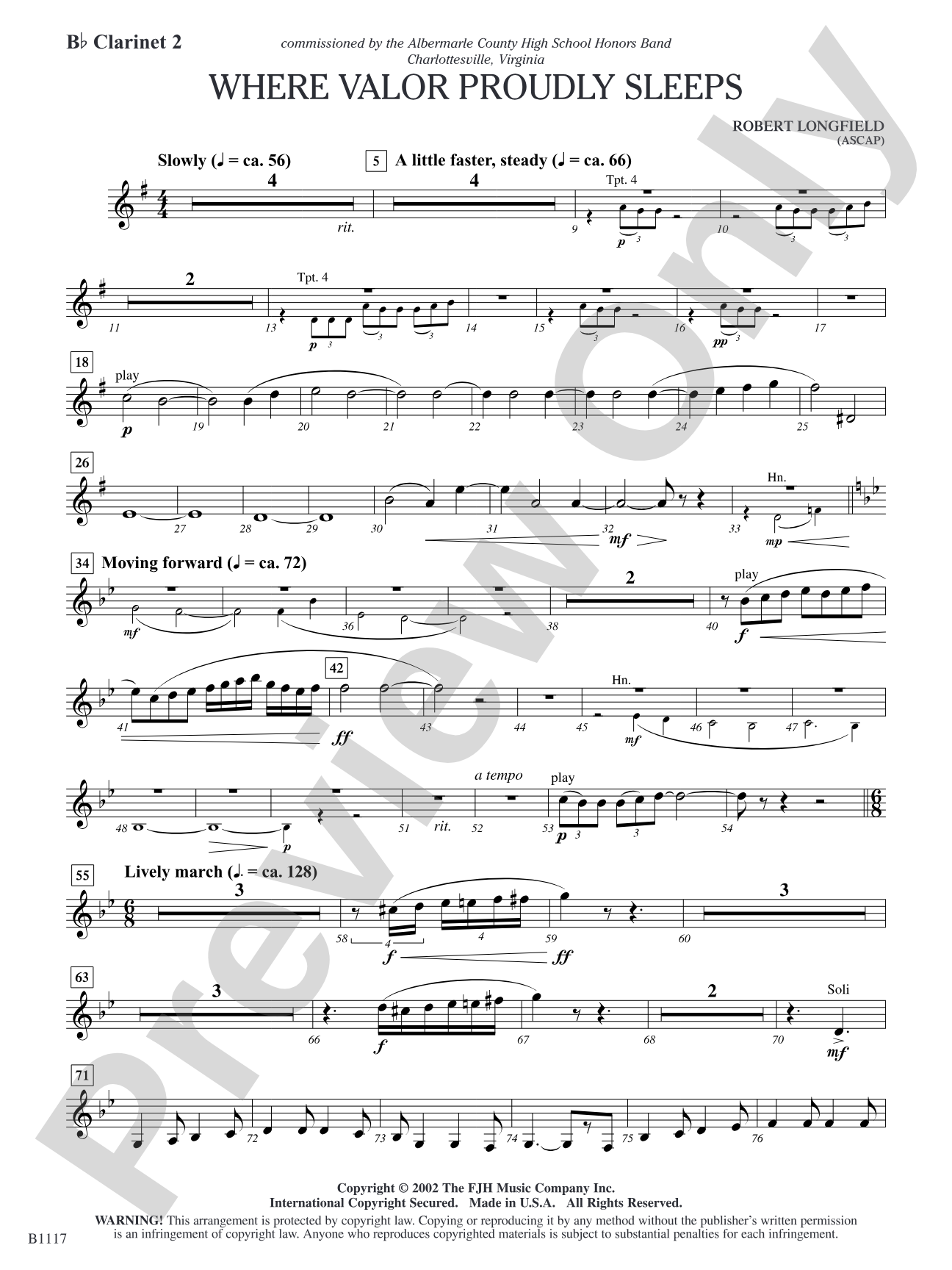 Where Valor Proudly Sleeps: B-flat Clarinet 2