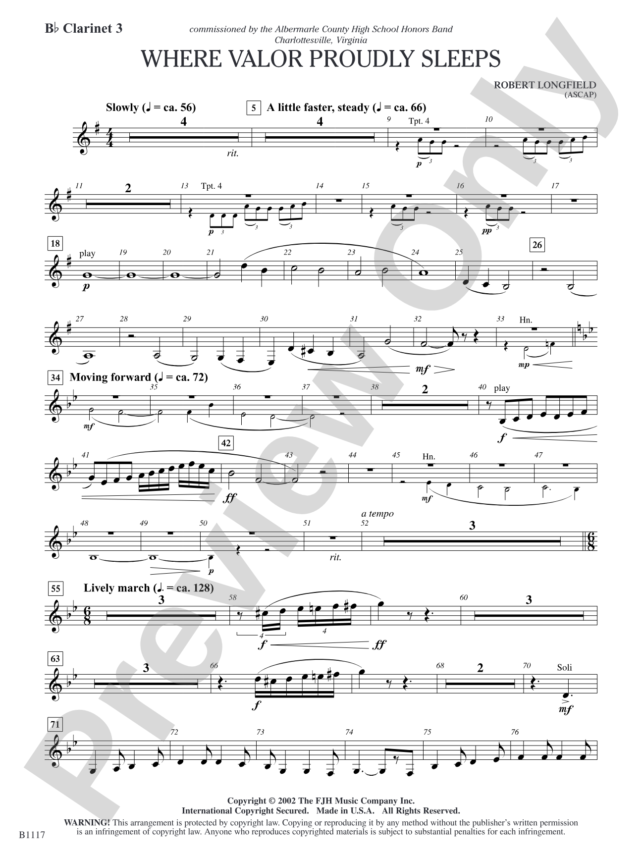 Where Valor Proudly Sleeps: B-flat Clarinet 3