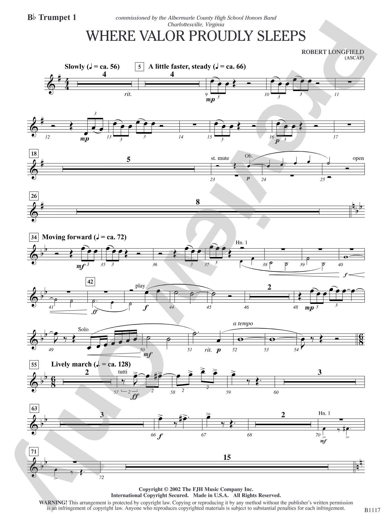 Where Valor Proudly Sleeps: B-flat Trumpet 1