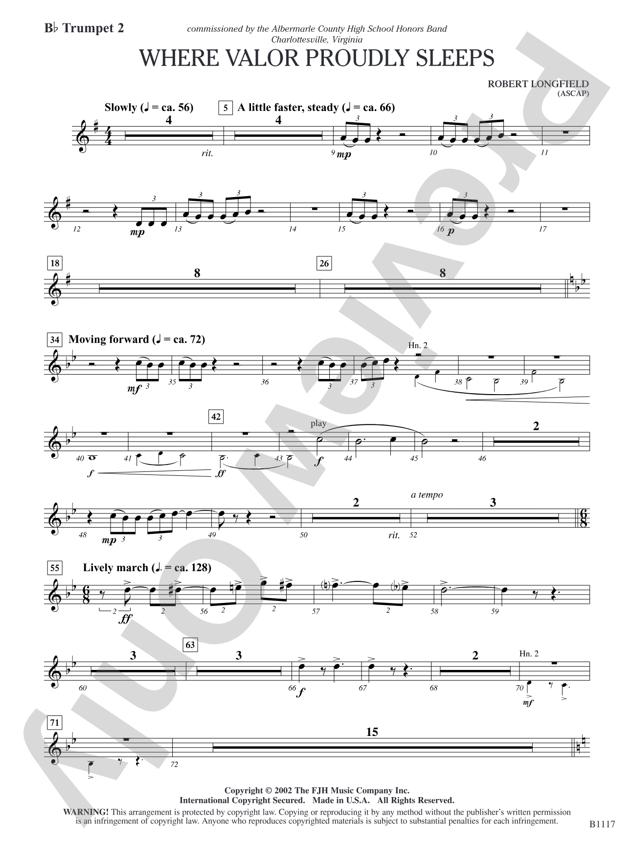 Where Valor Proudly Sleeps: B-flat Trumpet 2