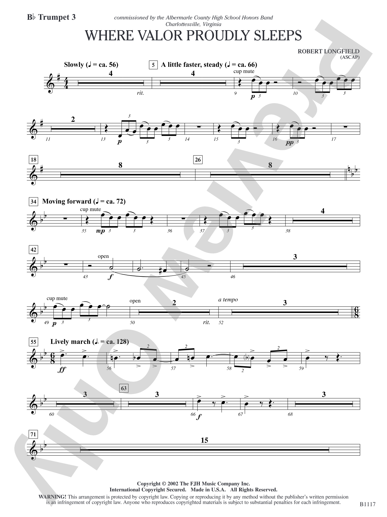 Where Valor Proudly Sleeps: B-flat Trumpet 3
