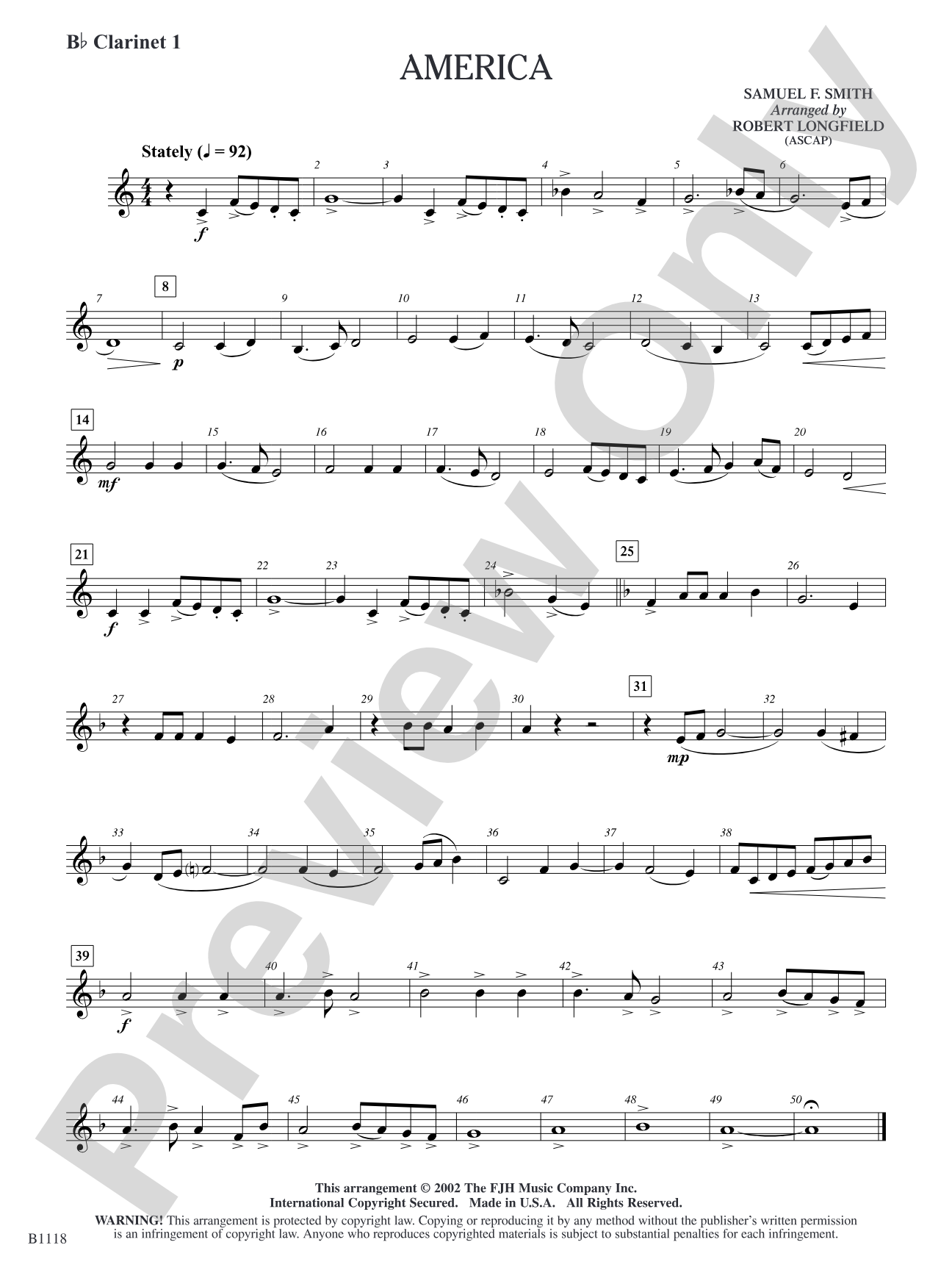 America: B-flat Clarinet 1