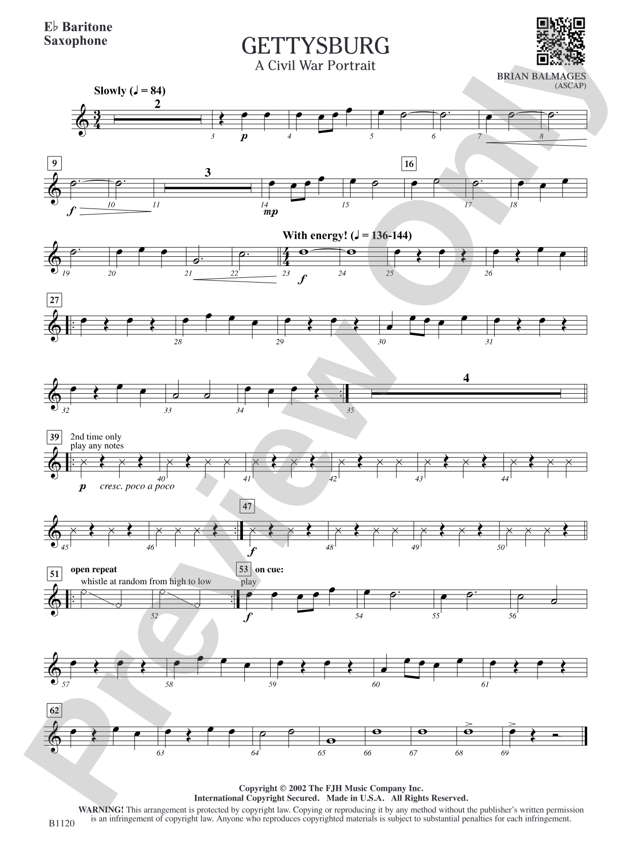 Gettysburg (A Civil War Portrait): E-flat Baritone Saxophone