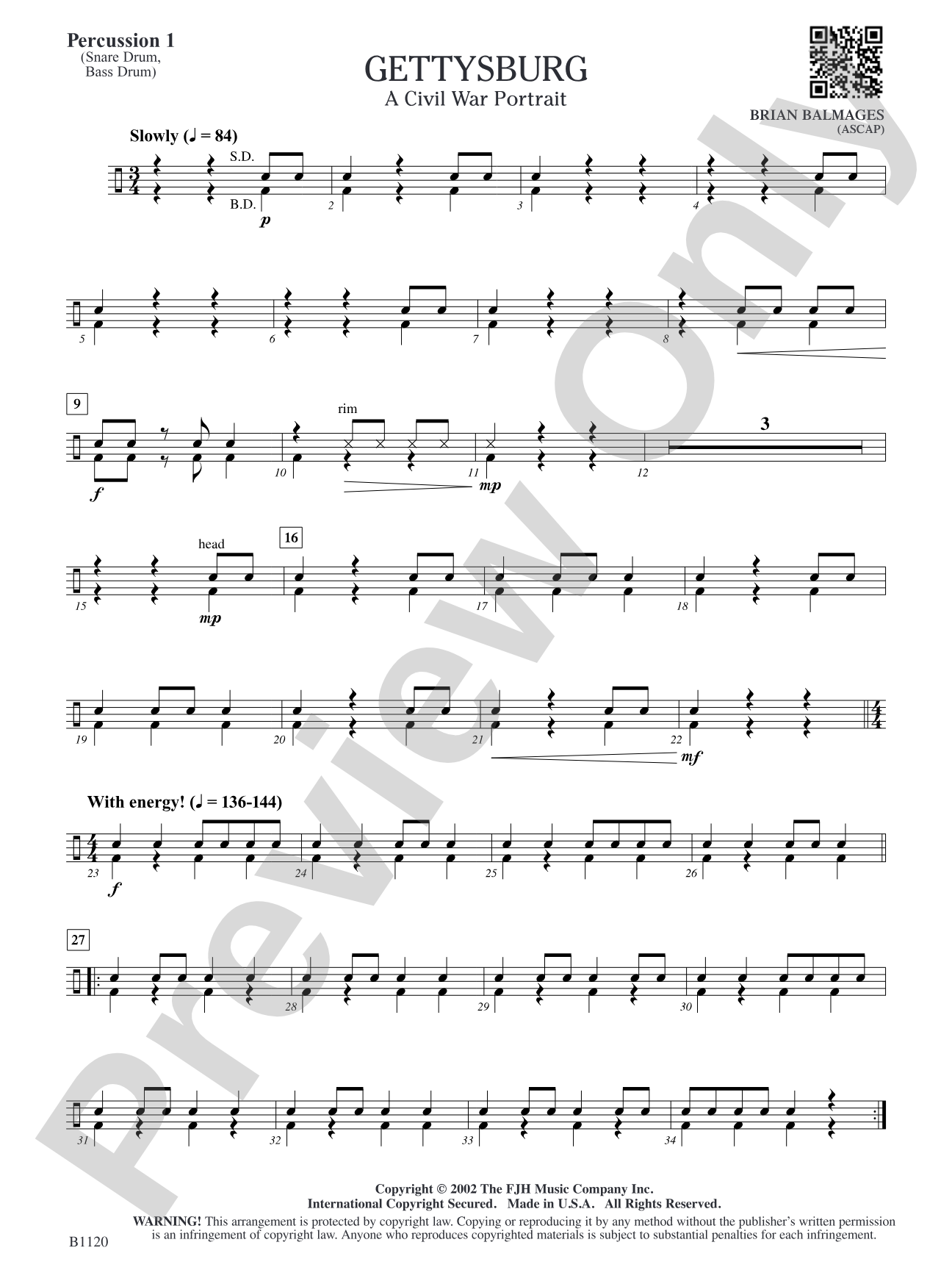Gettysburg (A Civil War Portrait): Percussion 1