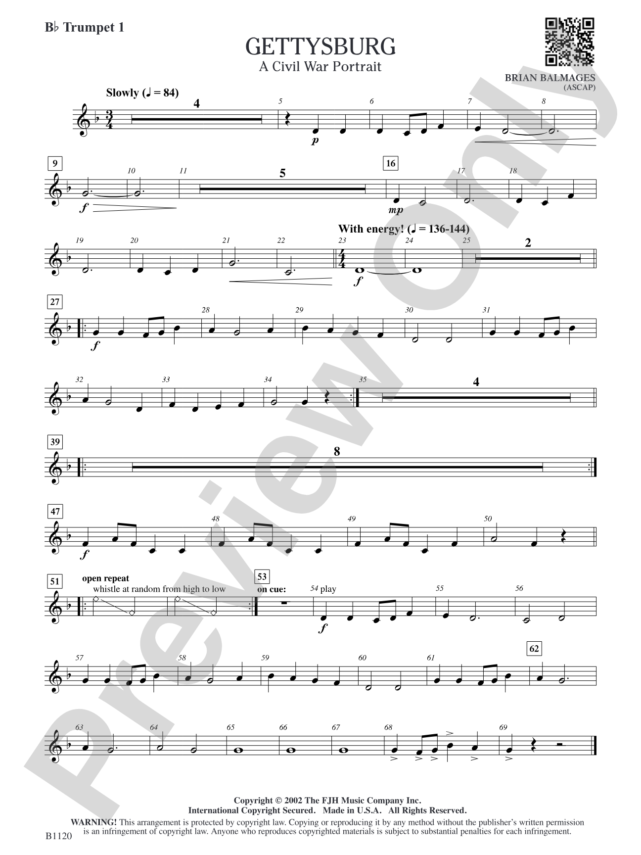 Gettysburg (A Civil War Portrait): B-flat Trumpet 1