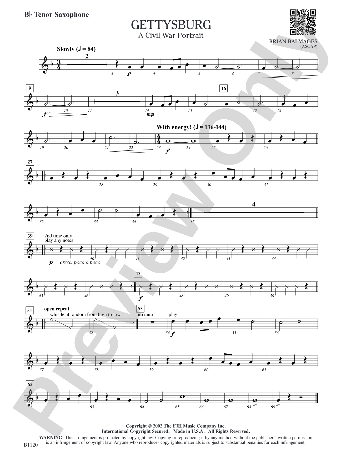 Gettysburg (A Civil War Portrait): B-flat Tenor Saxophone