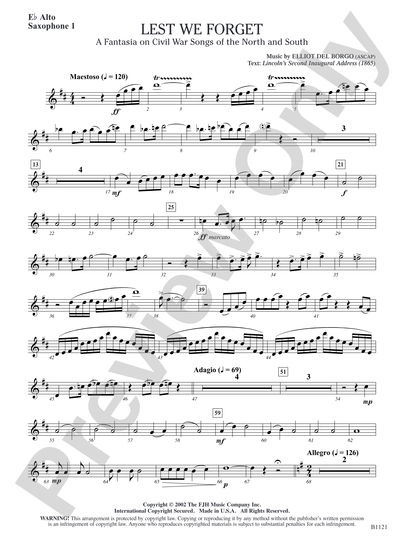 Lest We Forget (A Fantasia on Civil War Songs of the North and South): E-flat Alto Saxophone 1