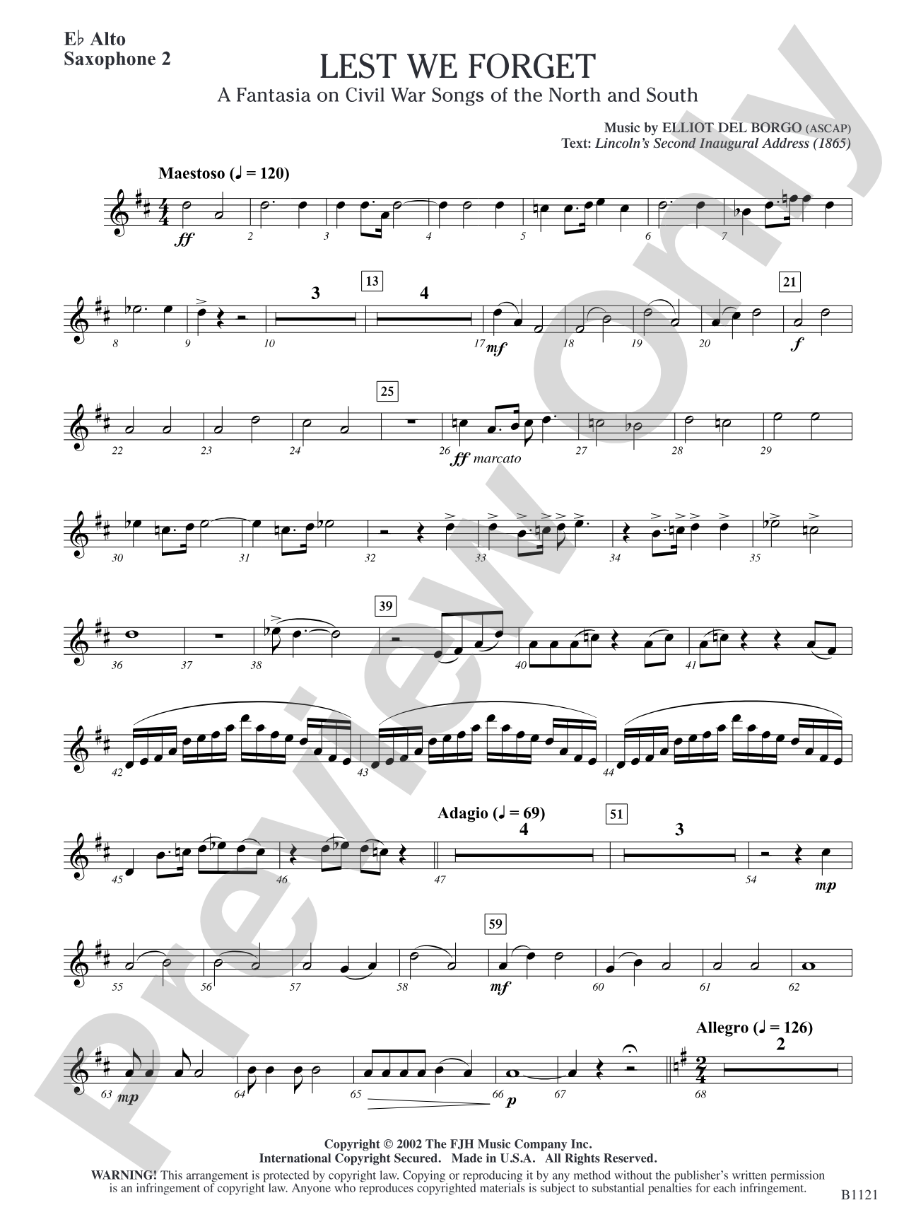 Lest We Forget (A Fantasia on Civil War Songs of the North and South): E-flat Alto Saxophone 2