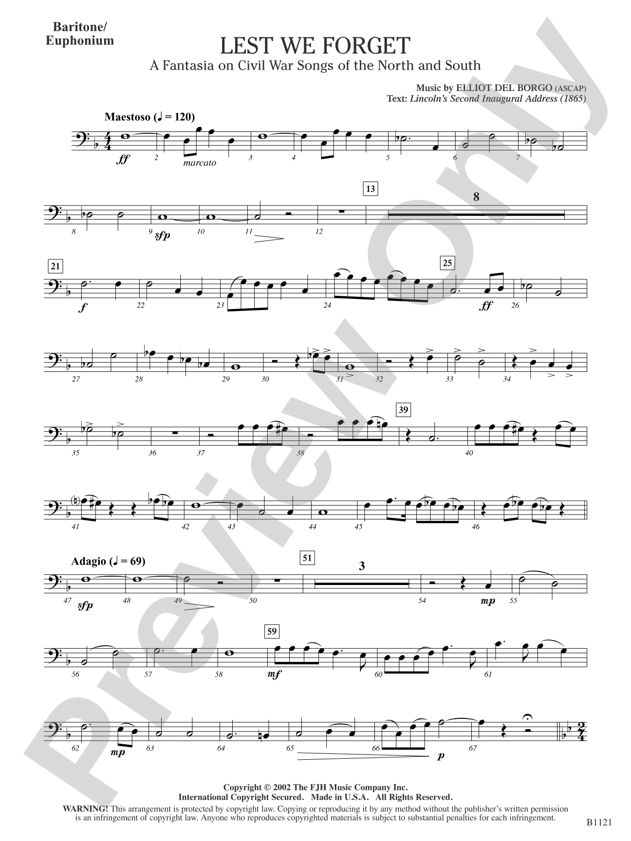 Lest We Forget (A Fantasia on Civil War Songs of the North and South): Baritone/Euphonium