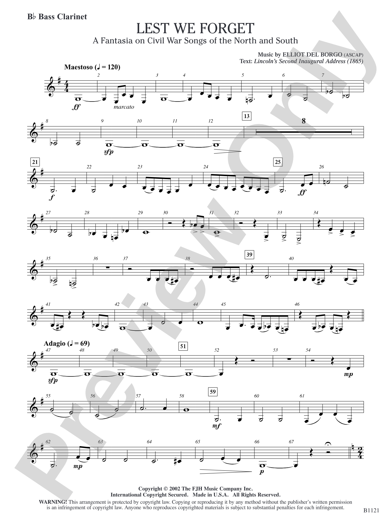Lest We Forget (A Fantasia on Civil War Songs of the North and South): B-flat Bass Clarinet