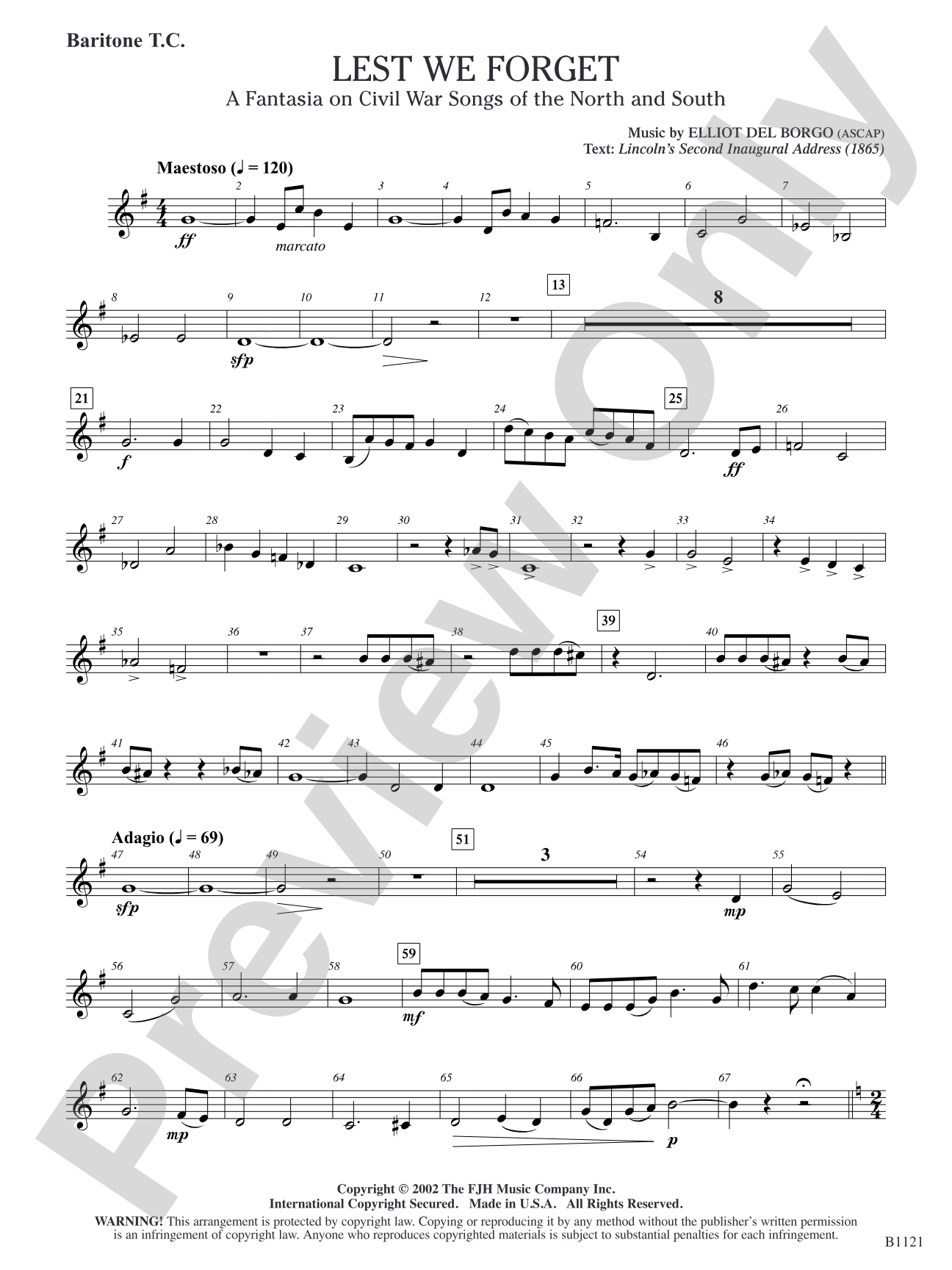 Lest We Forget (A Fantasia on Civil War Songs of the North and South): Baritone T.C.