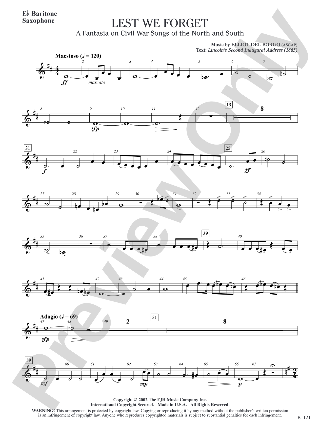 Lest We Forget (A Fantasia on Civil War Songs of the North and South): E-flat Baritone Saxophone
