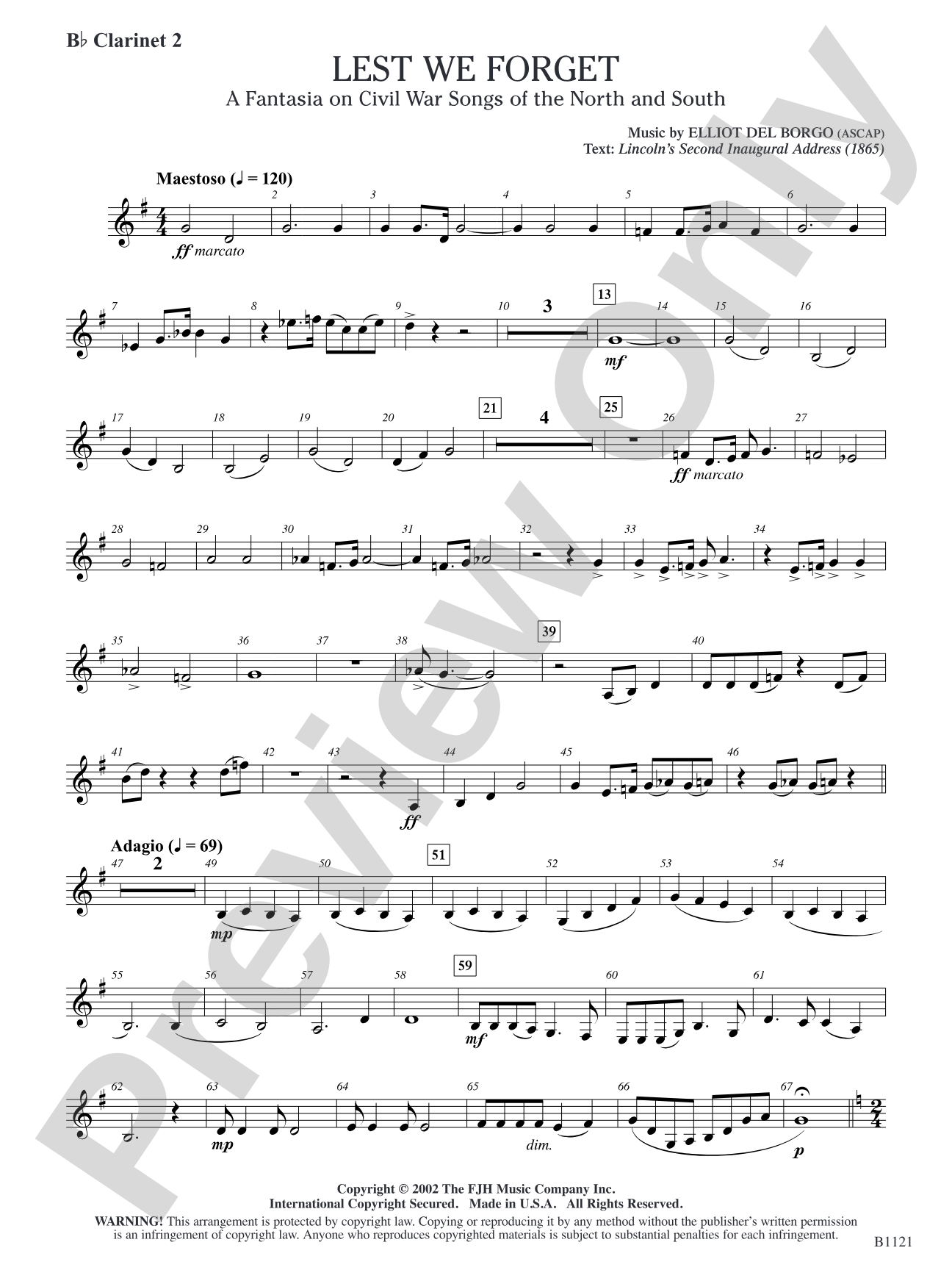 Lest We Forget (A Fantasia on Civil War Songs of the North and South): B-flat Clarinet 2