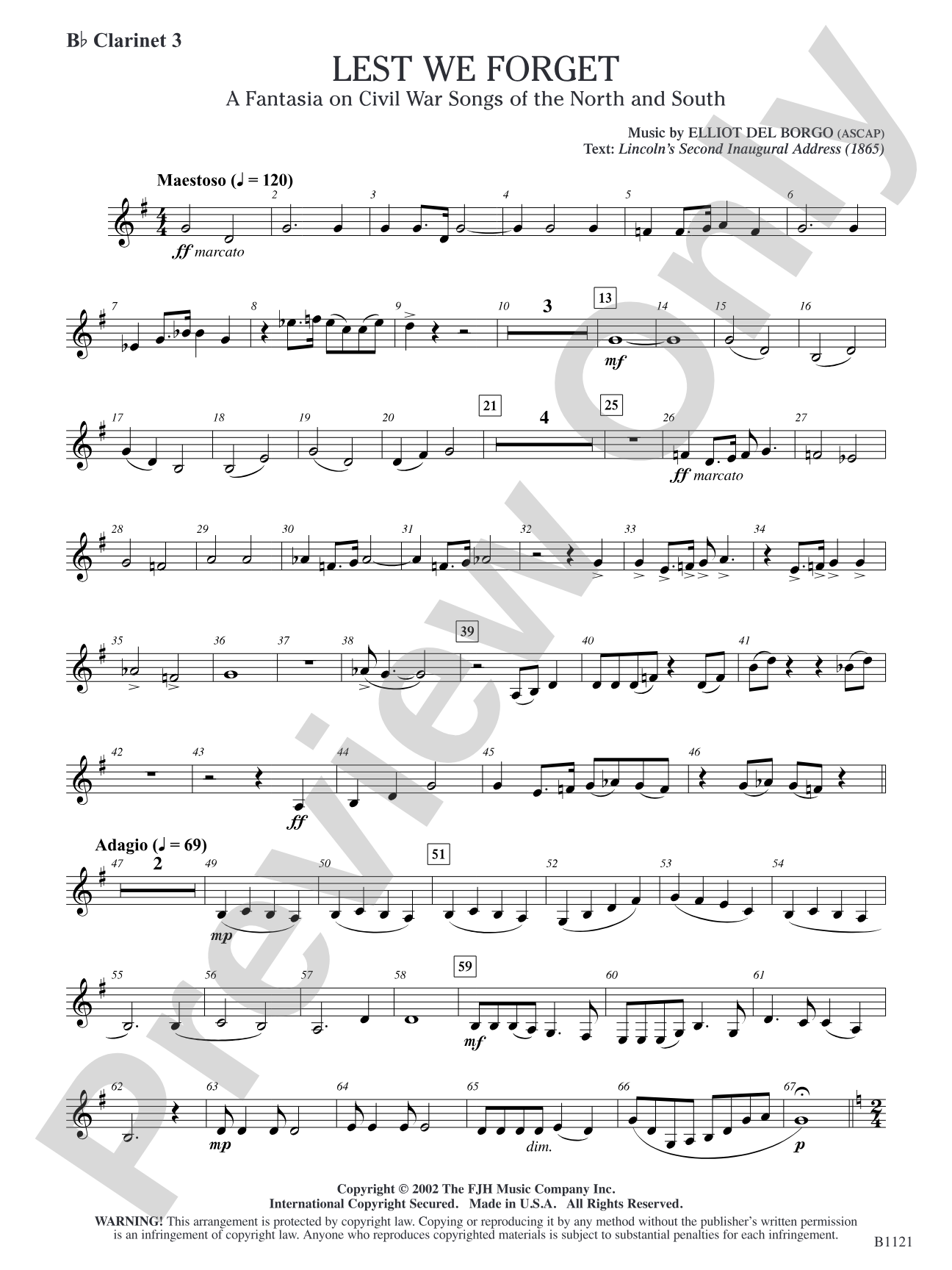 Lest We Forget (A Fantasia on Civil War Songs of the North and South): B-flat Clarinet 3