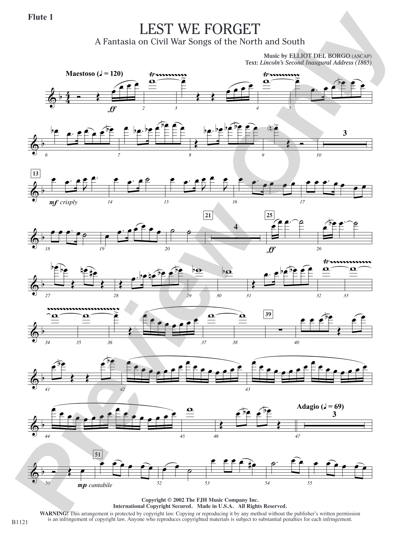 Lest We Forget (A Fantasia on Civil War Songs of the North and South): Flute 1