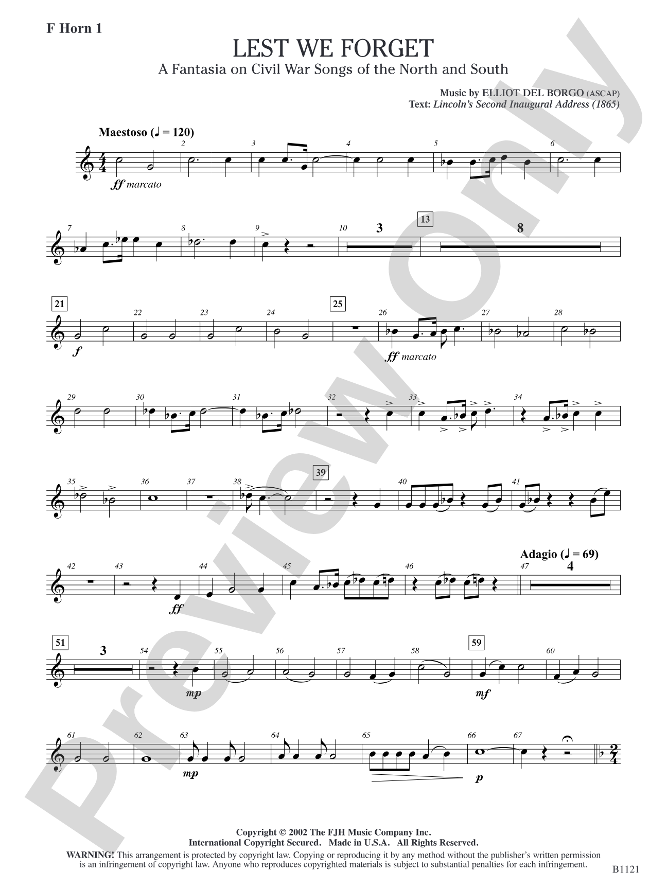 Lest We Forget (A Fantasia on Civil War Songs of the North and South): F Horn 1