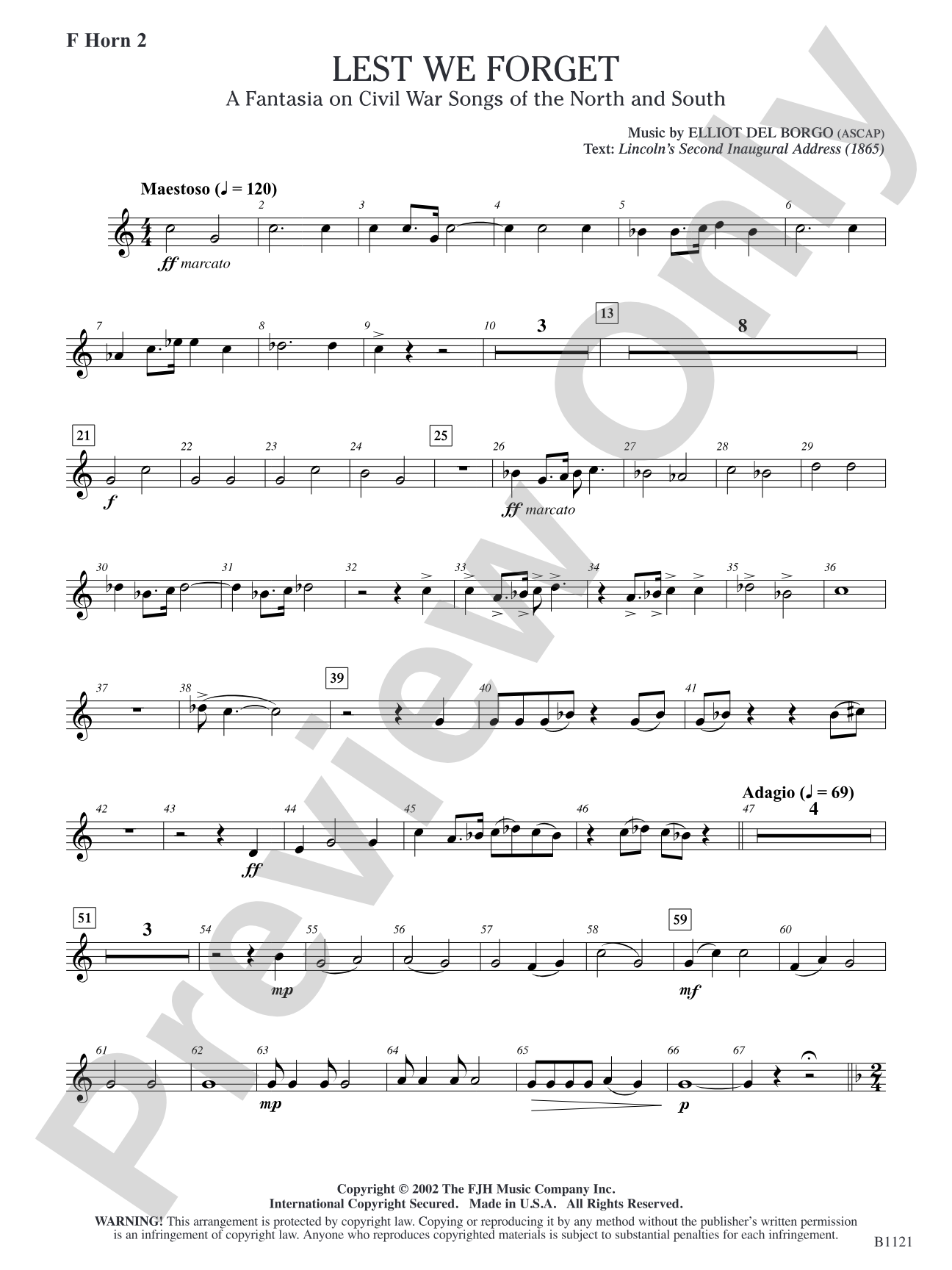 Lest We Forget (A Fantasia on Civil War Songs of the North and South): F Horn 2