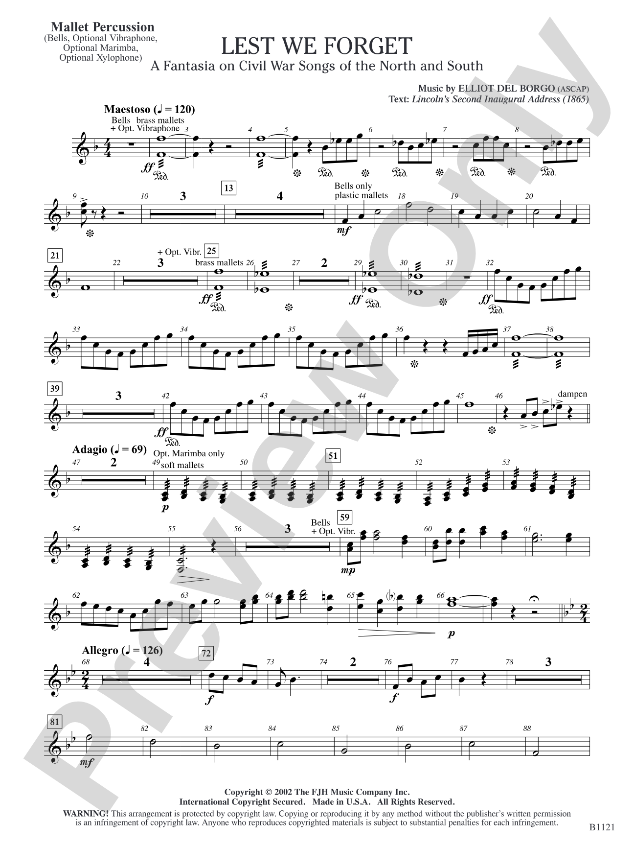 Lest We Forget (A Fantasia on Civil War Songs of the North and South): Mallet Percussion