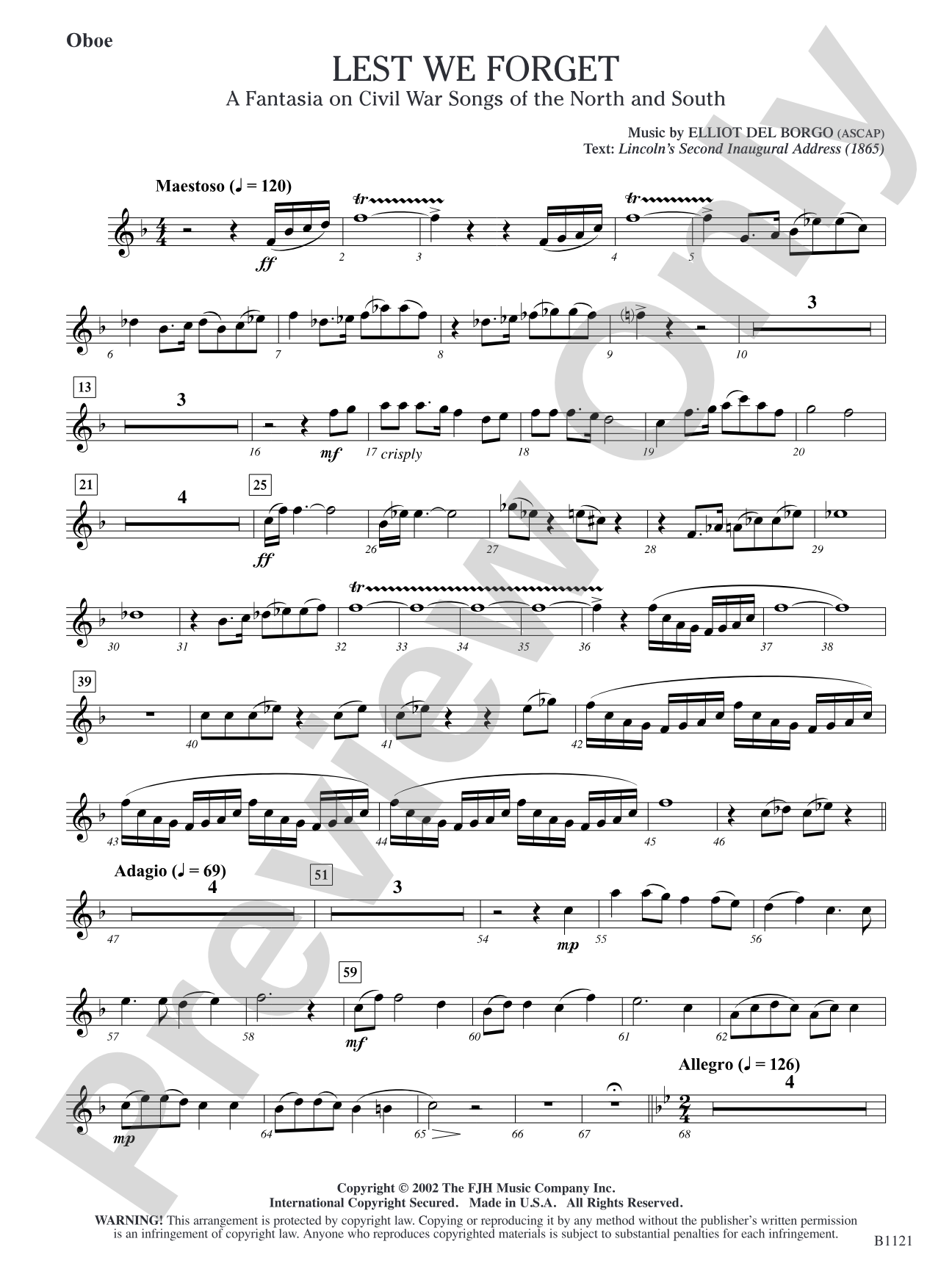 Lest We Forget (A Fantasia on Civil War Songs of the North and South): Oboe