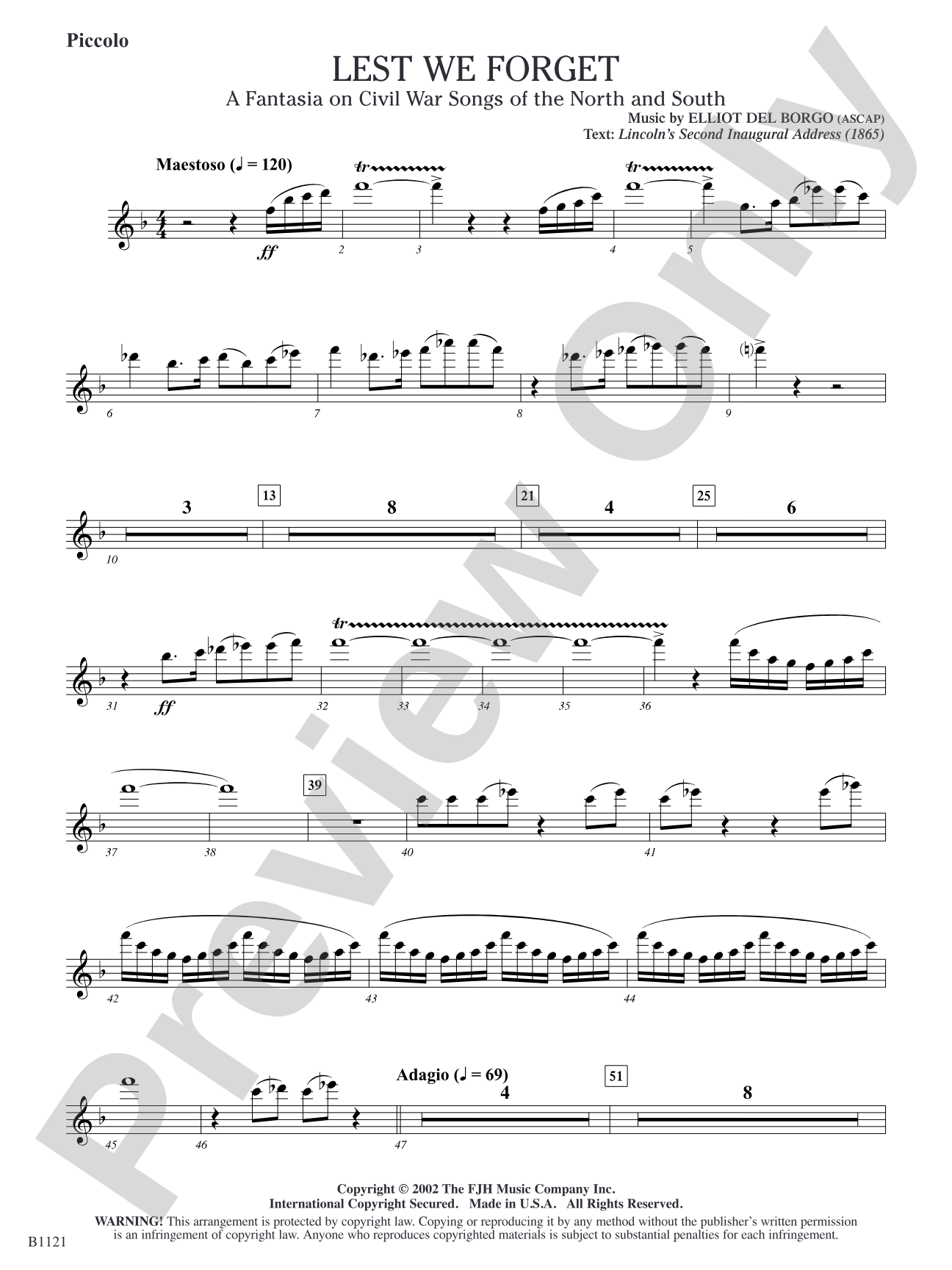 Lest We Forget (A Fantasia on Civil War Songs of the North and South): Piccolo