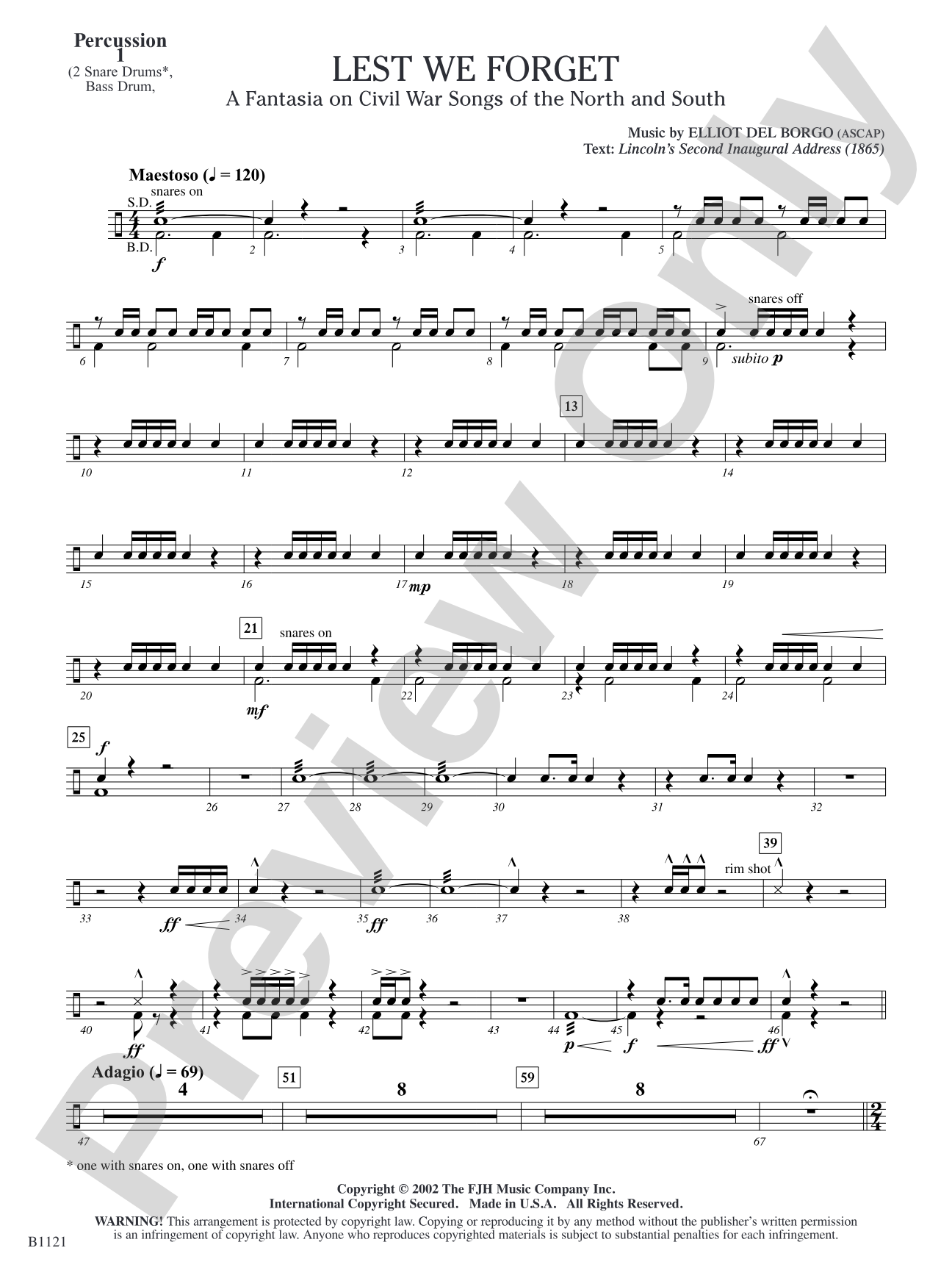 Lest We Forget (A Fantasia on Civil War Songs of the North and South): Percussion 1