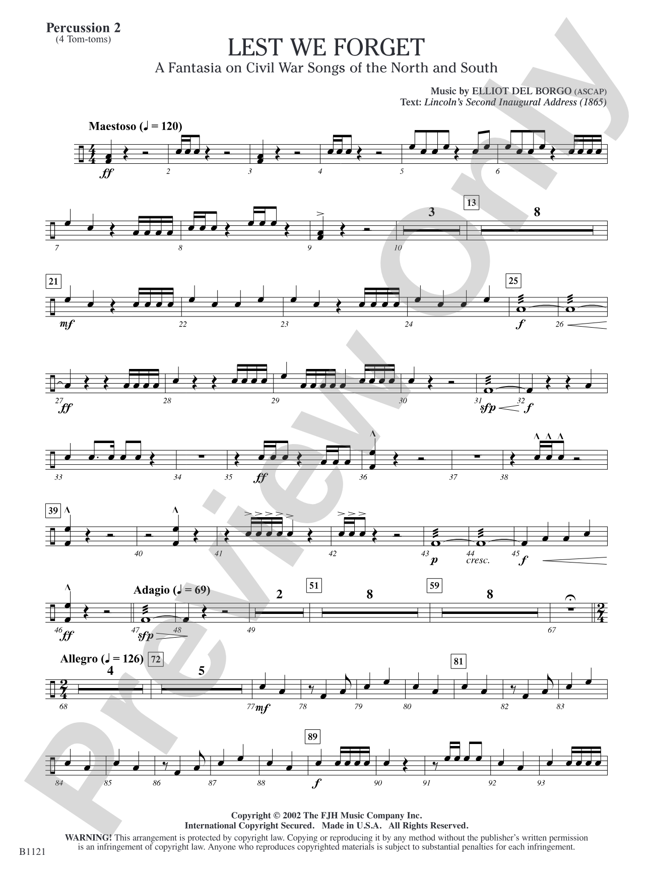 Lest We Forget (A Fantasia on Civil War Songs of the North and South): Percussion 2
