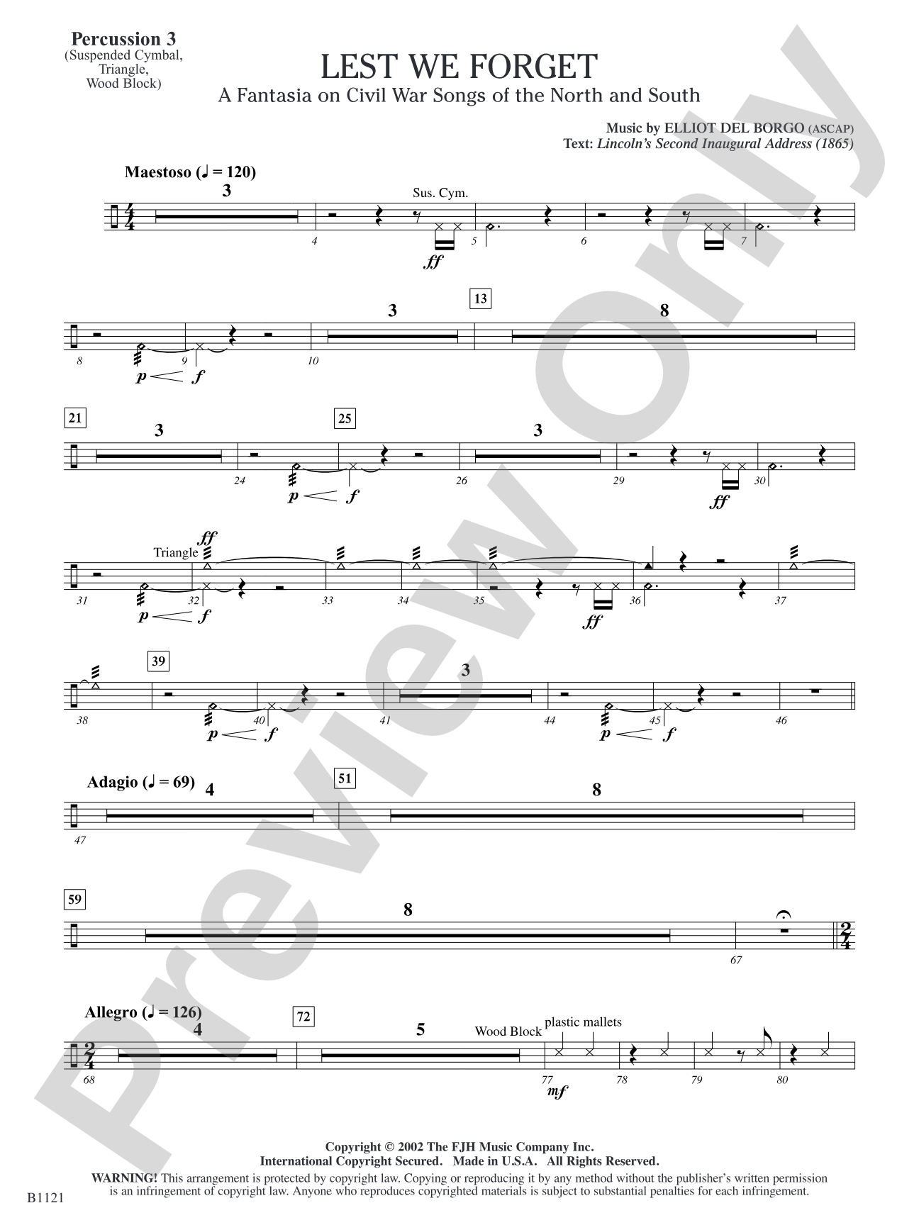 Lest We Forget (A Fantasia on Civil War Songs of the North and South): Percussion 3