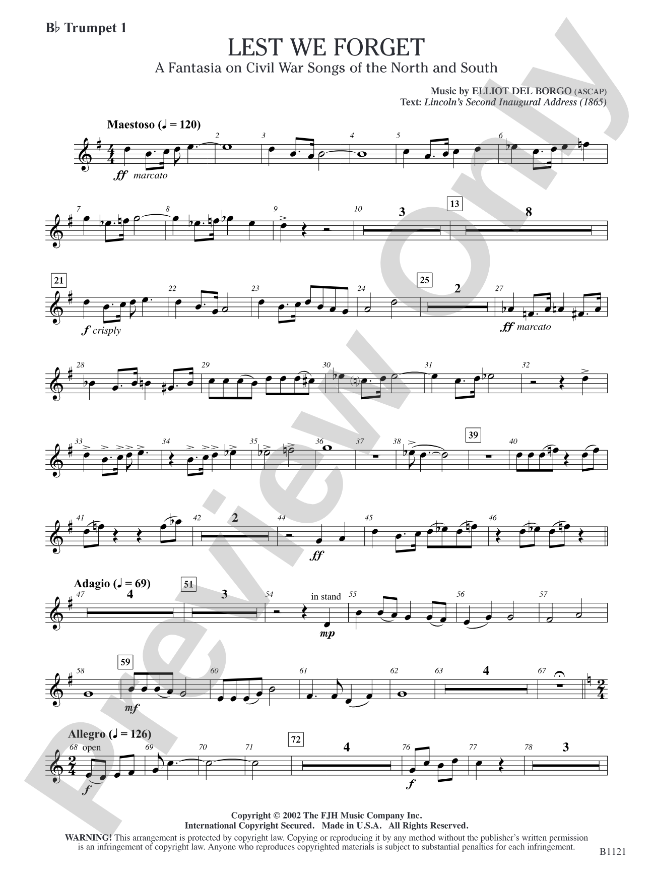 Lest We Forget (A Fantasia on Civil War Songs of the North and South): B-flat Trumpet 1