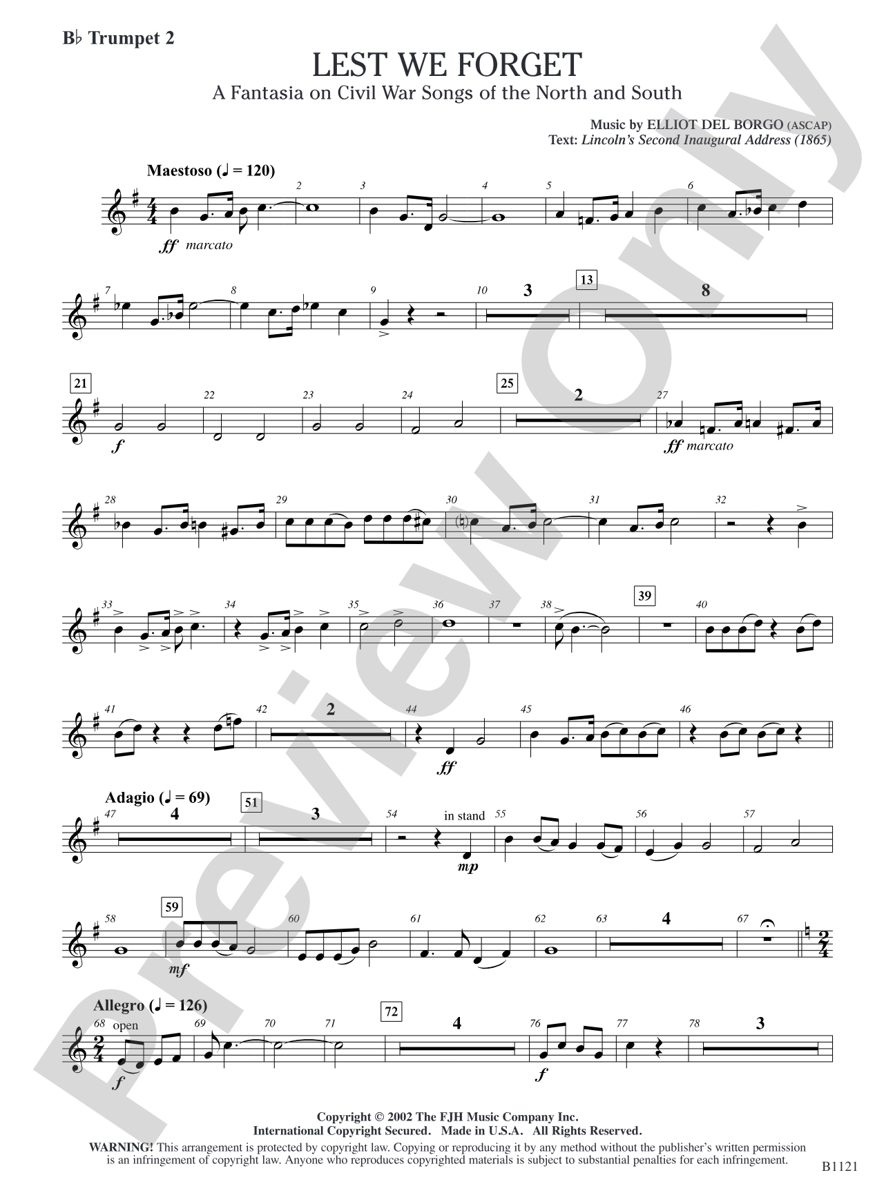 Lest We Forget (A Fantasia on Civil War Songs of the North and South): B-flat Trumpet 2
