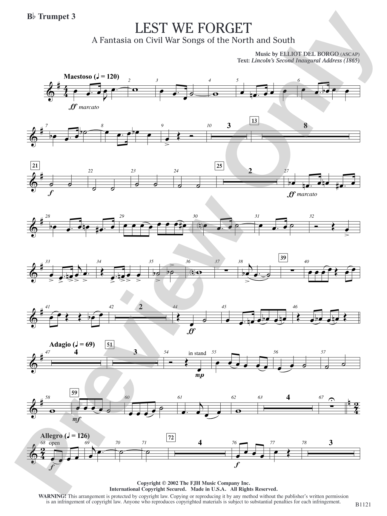 Lest We Forget (A Fantasia on Civil War Songs of the North and South): B-flat Trumpet 3