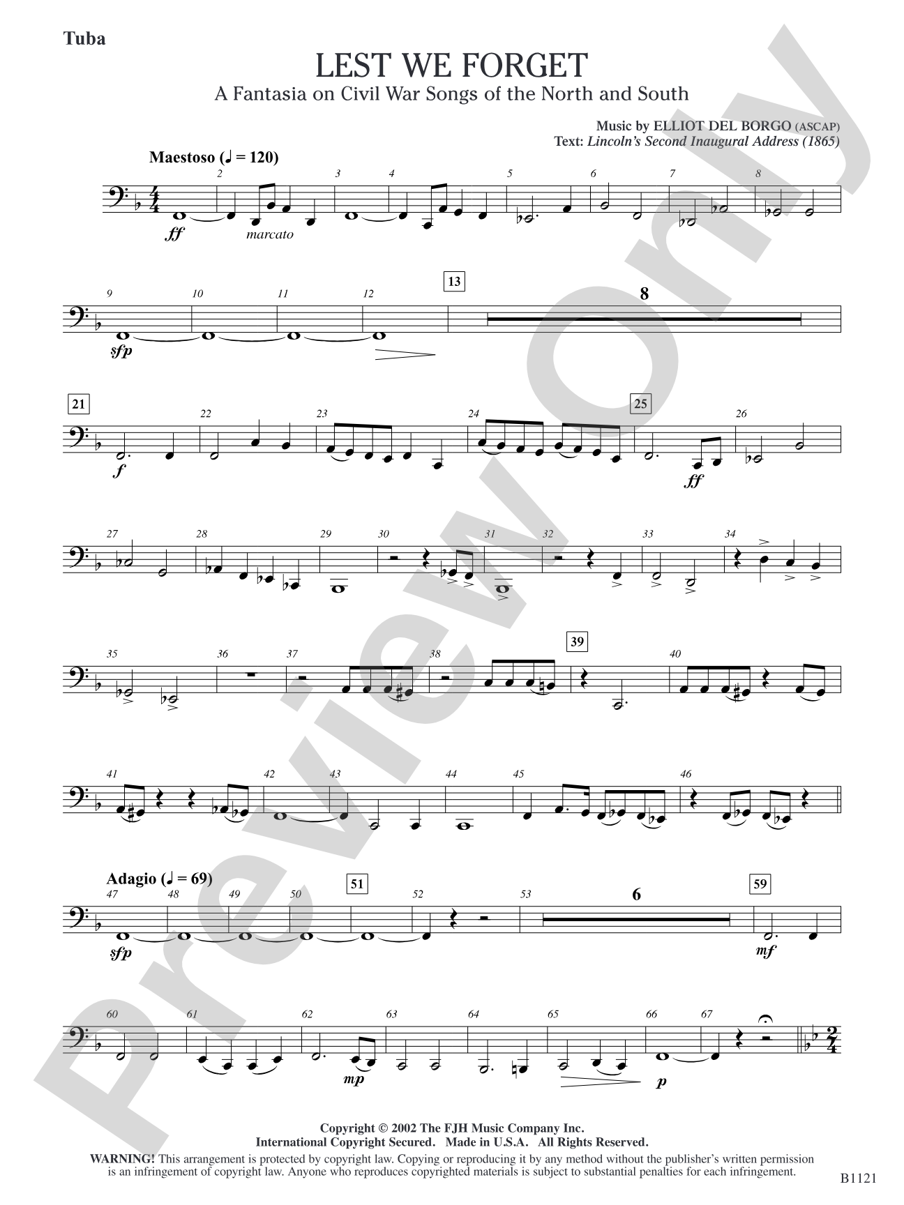 Lest We Forget (A Fantasia on Civil War Songs of the North and South): Tuba