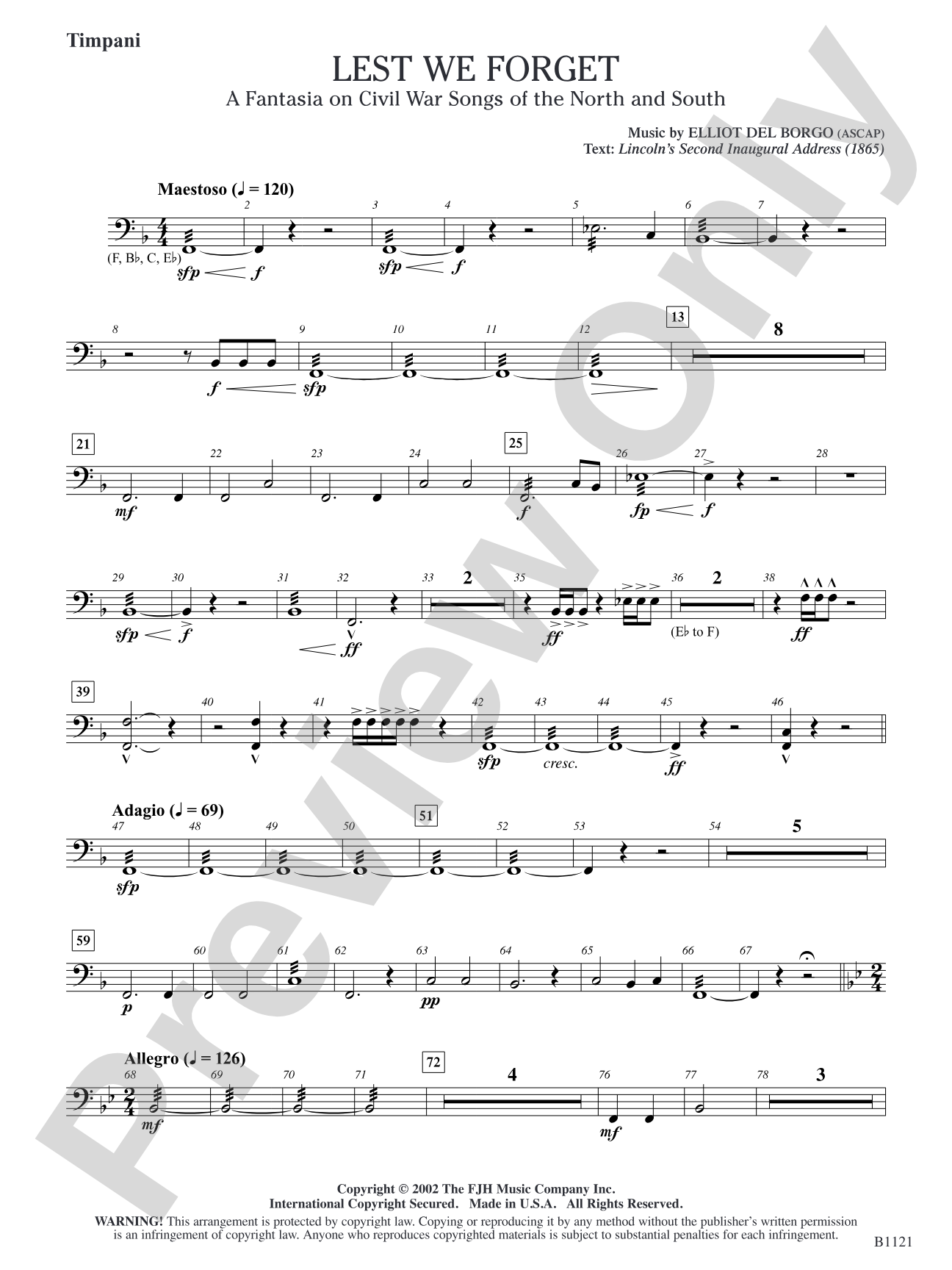 Lest We Forget (A Fantasia on Civil War Songs of the North and South): Timpani