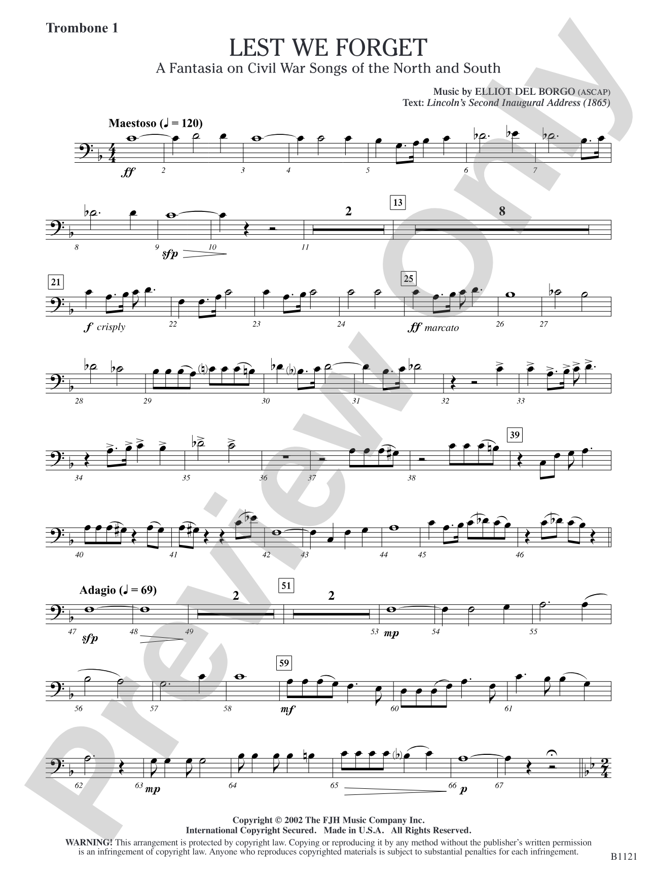 Lest We Forget (A Fantasia on Civil War Songs of the North and South): Trombone 1