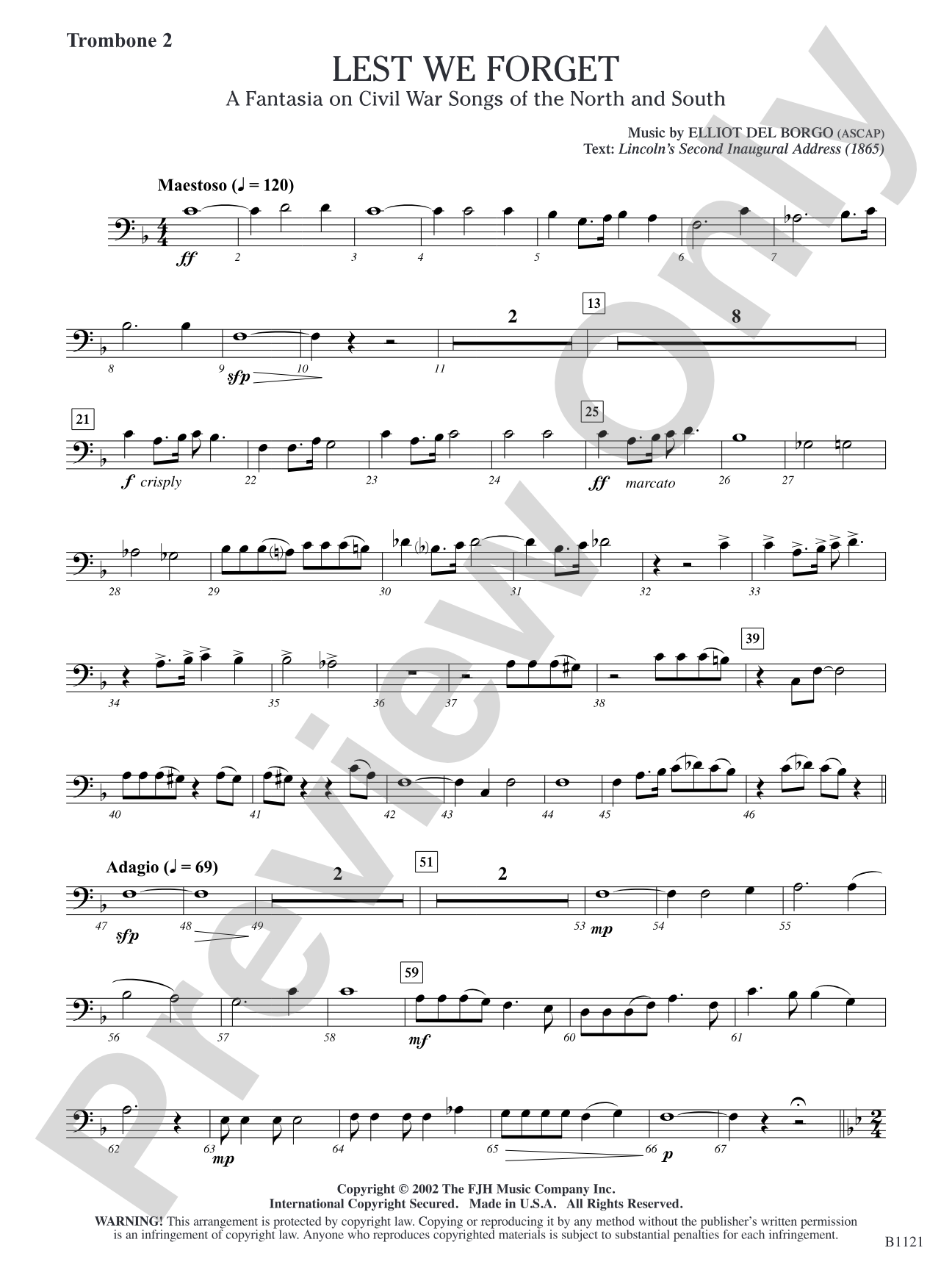 Lest We Forget (A Fantasia on Civil War Songs of the North and South): Trombone 2