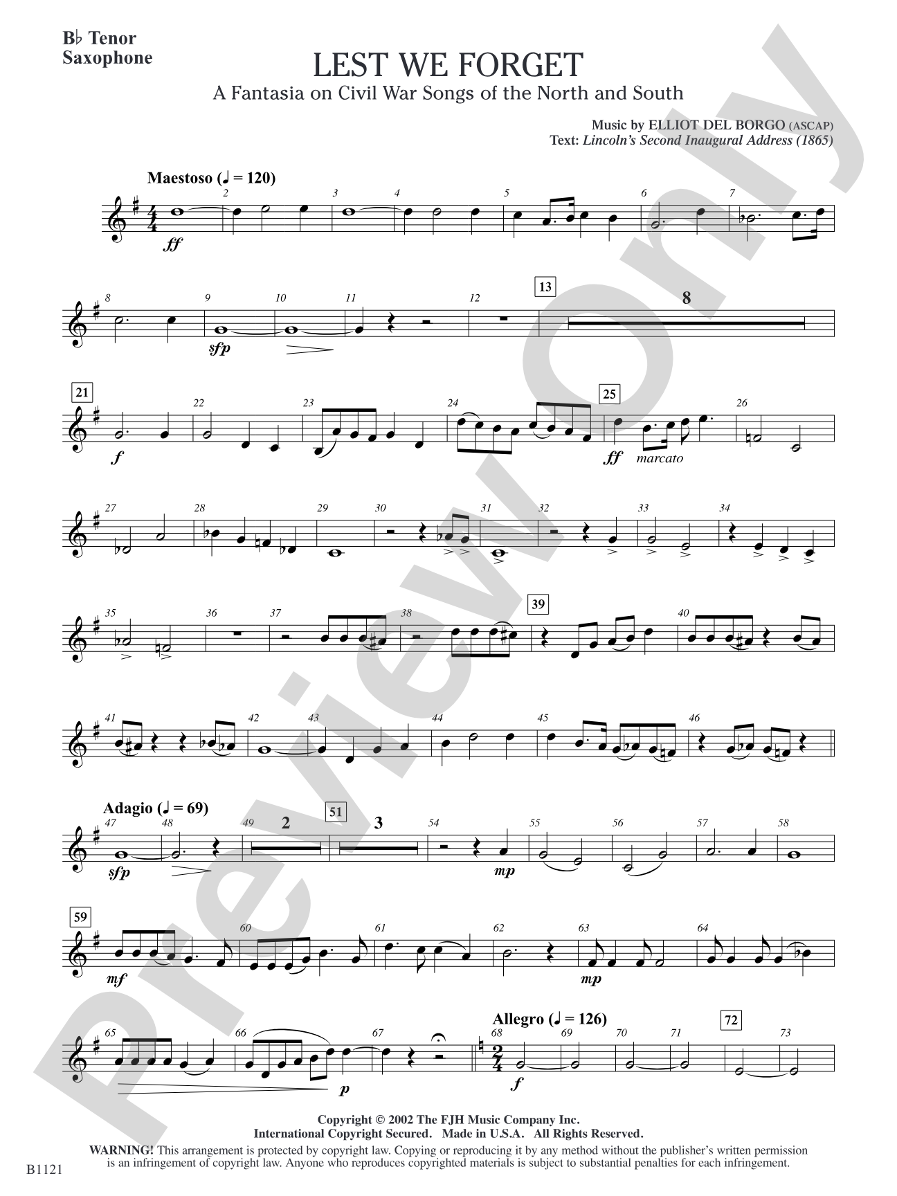 Lest We Forget (A Fantasia on Civil War Songs of the North and South): B-flat Tenor Saxophone