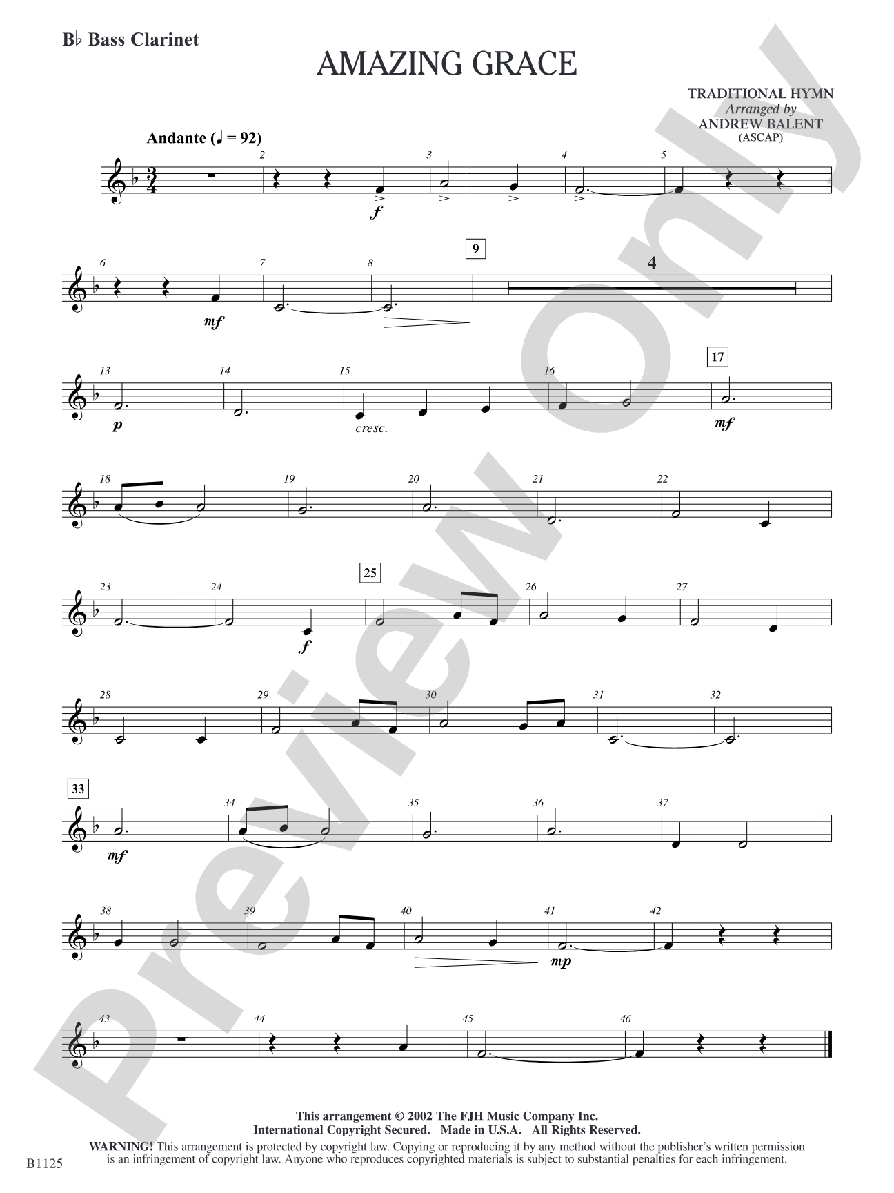 Amazing Grace: B-flat Bass Clarinet