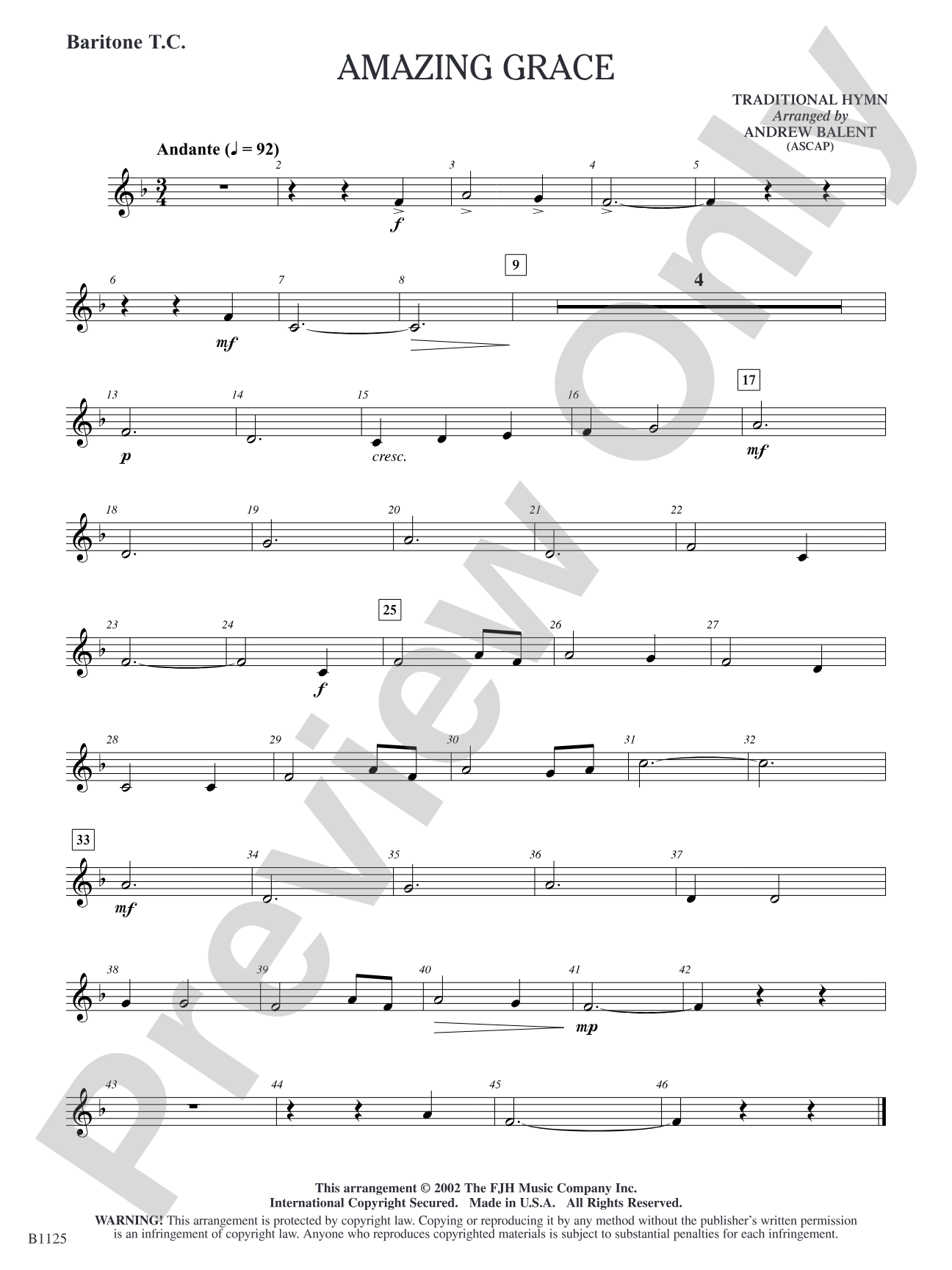 Amazing Grace: Baritone T.C.