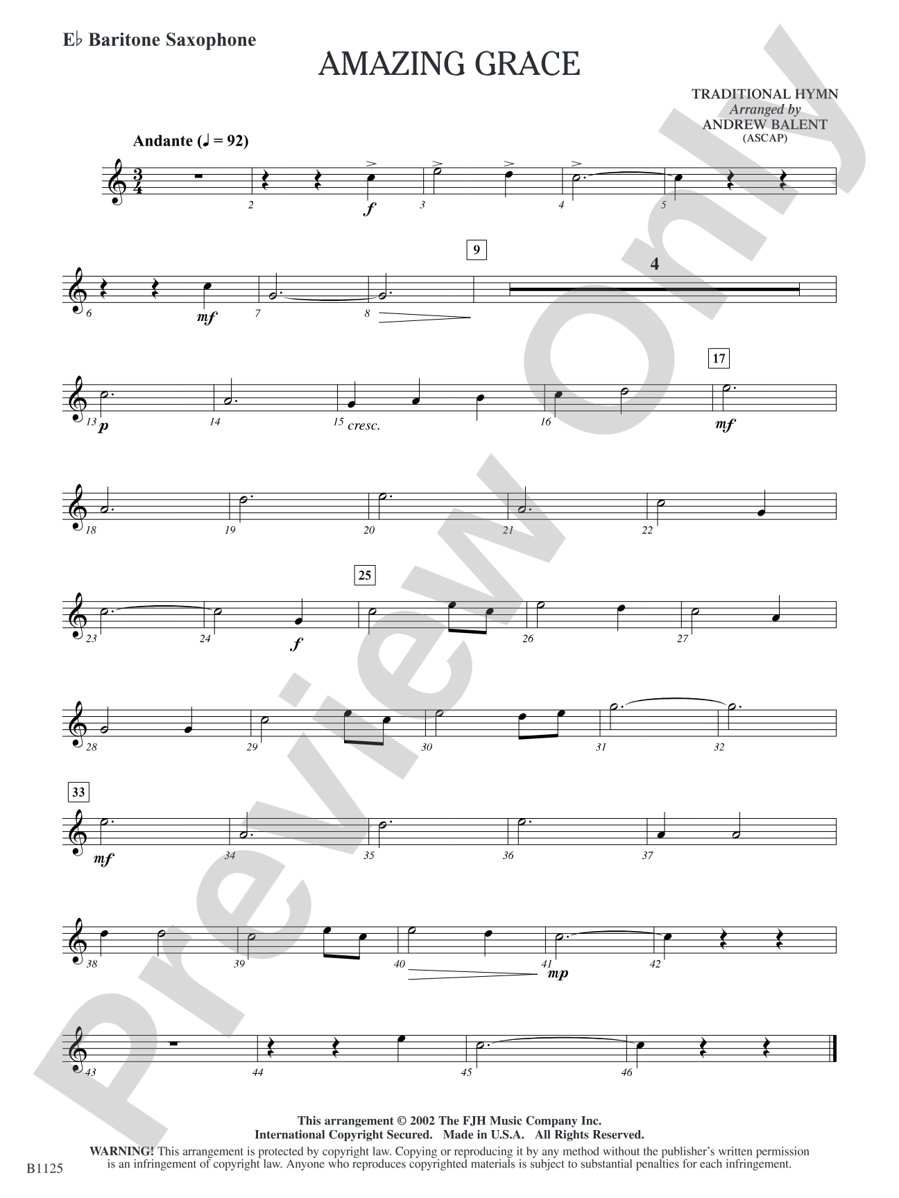 Amazing Grace: E-flat Baritone Saxophone