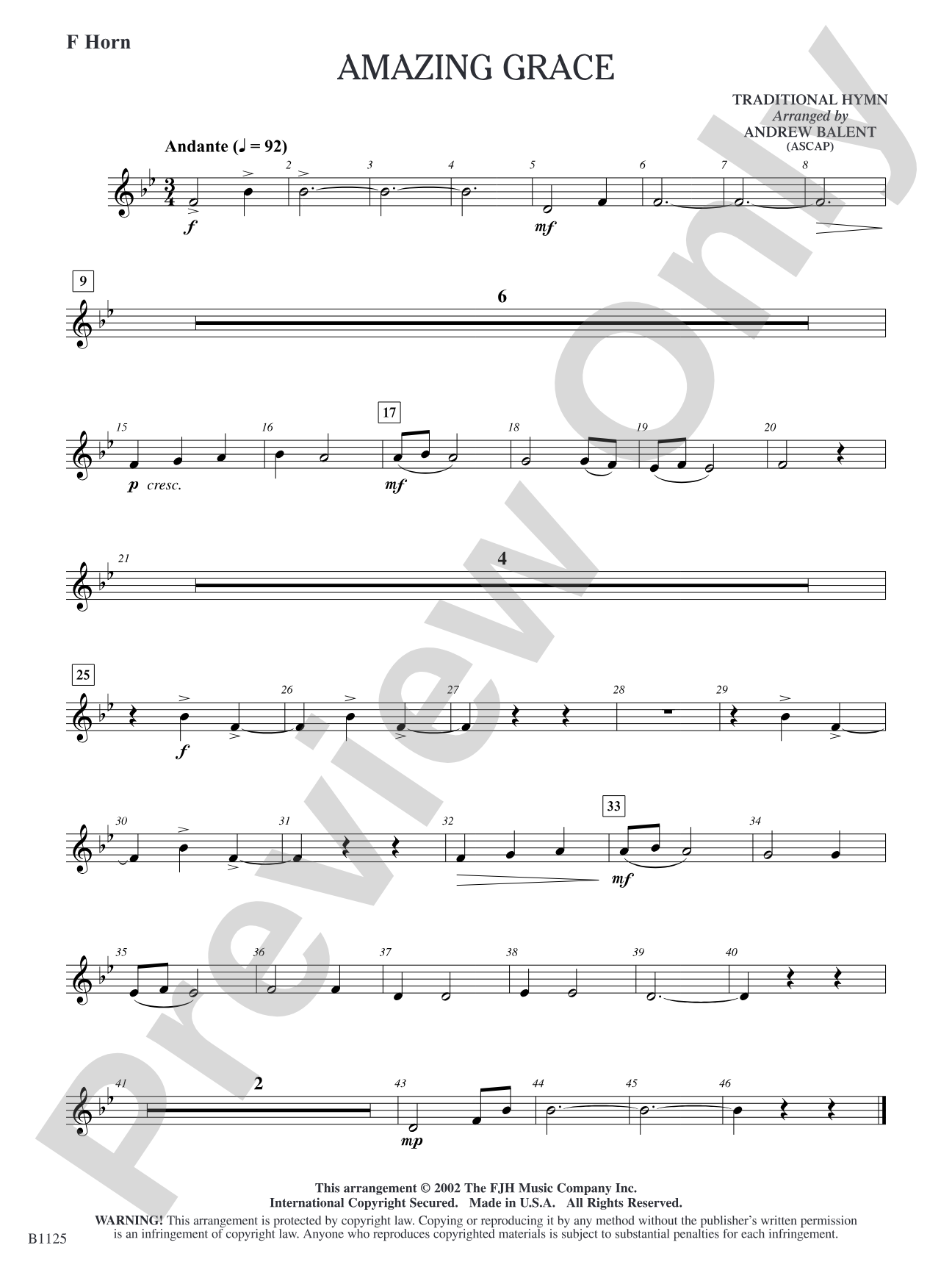 Amazing Grace: F Horn