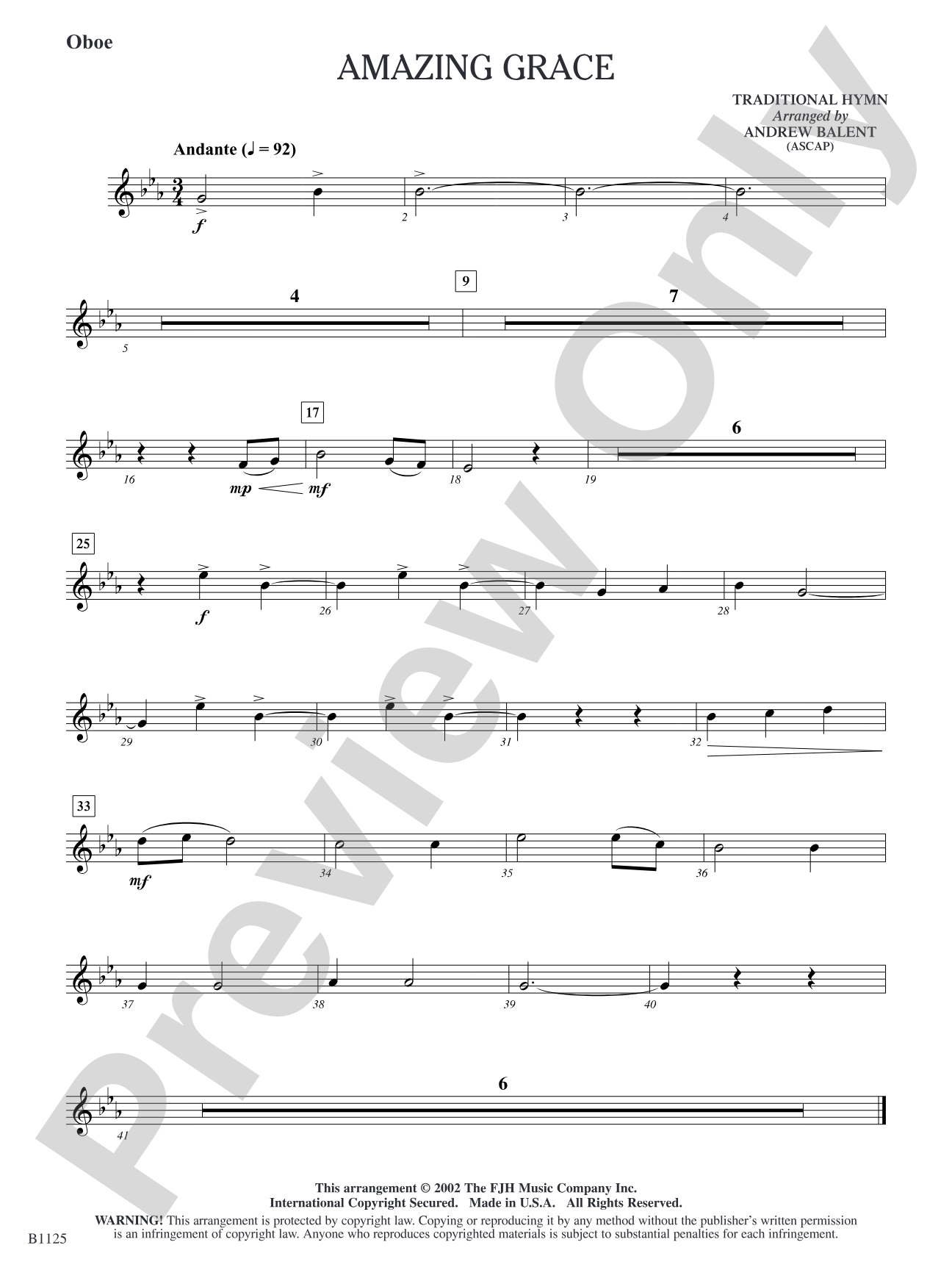 Amazing Grace: Oboe