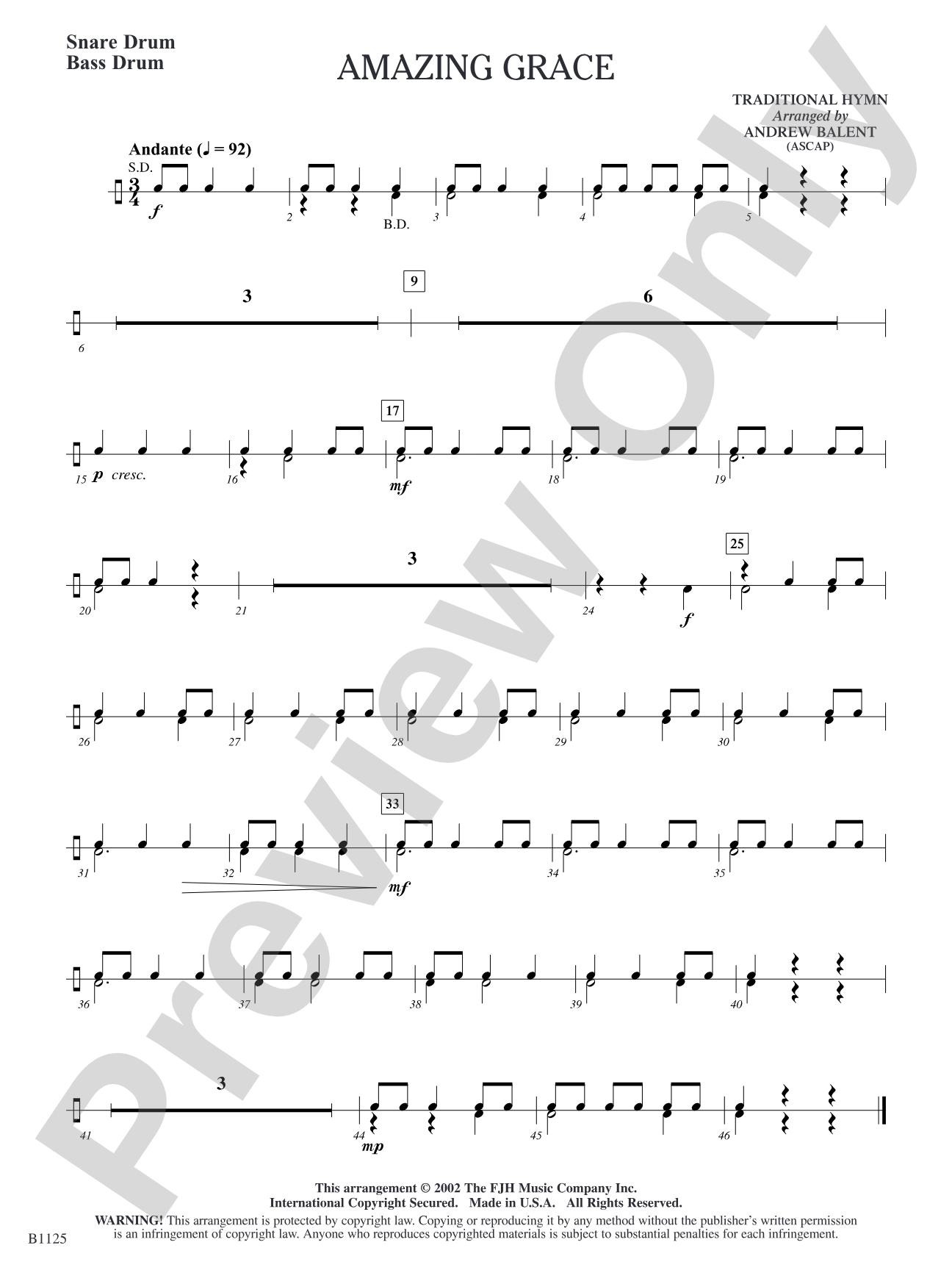 Amazing Grace: Snare Drum