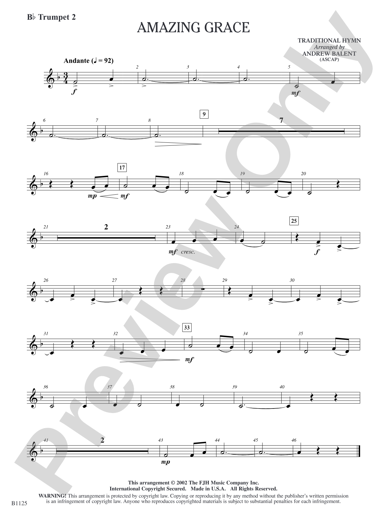 Amazing Grace: B-flat Trumpet 2