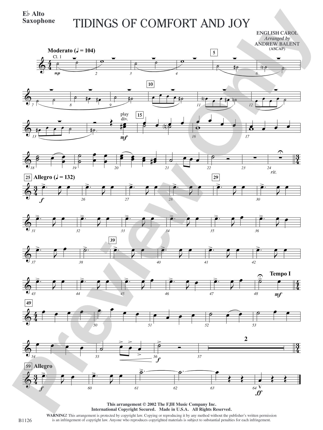 Tidings of Comfort and Joy: E-flat Alto Saxophone