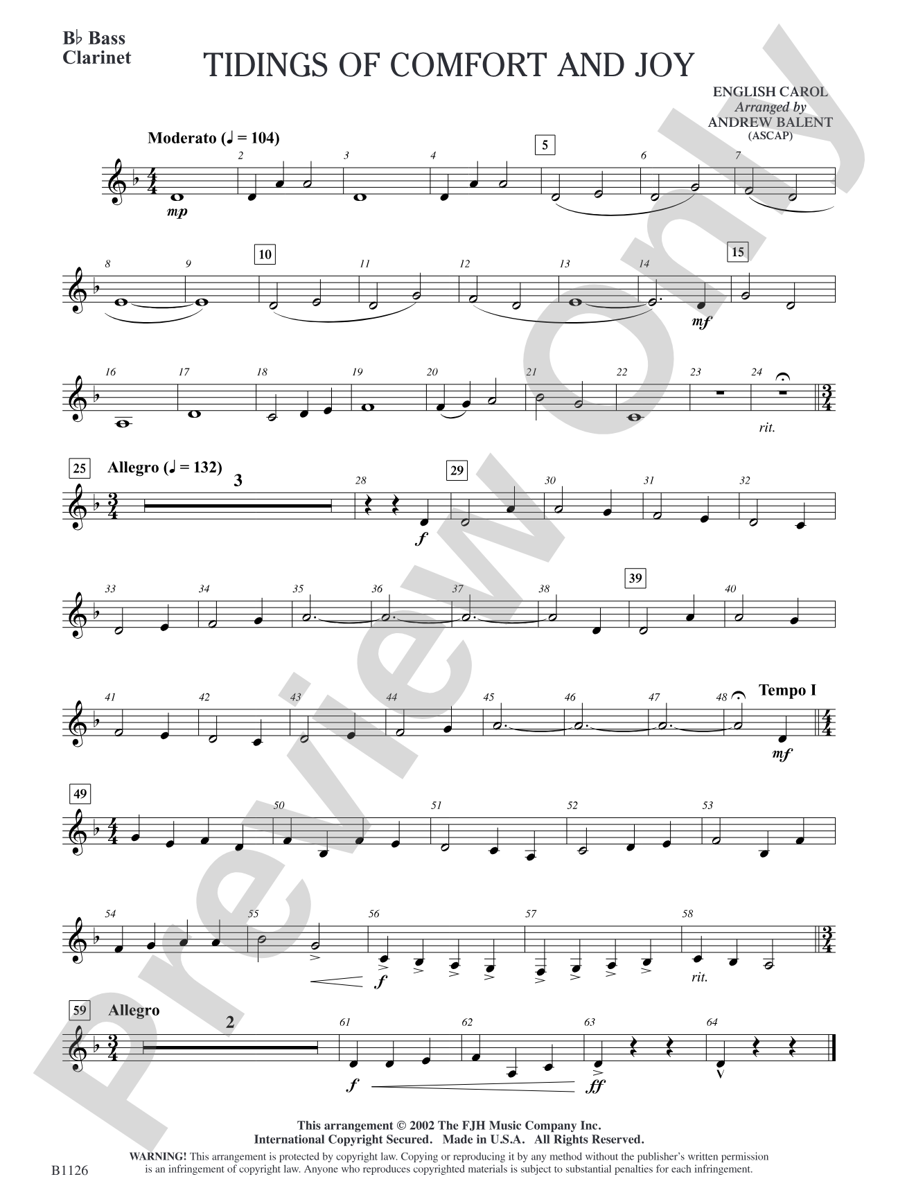 Tidings of Comfort and Joy: B-flat Bass Clarinet