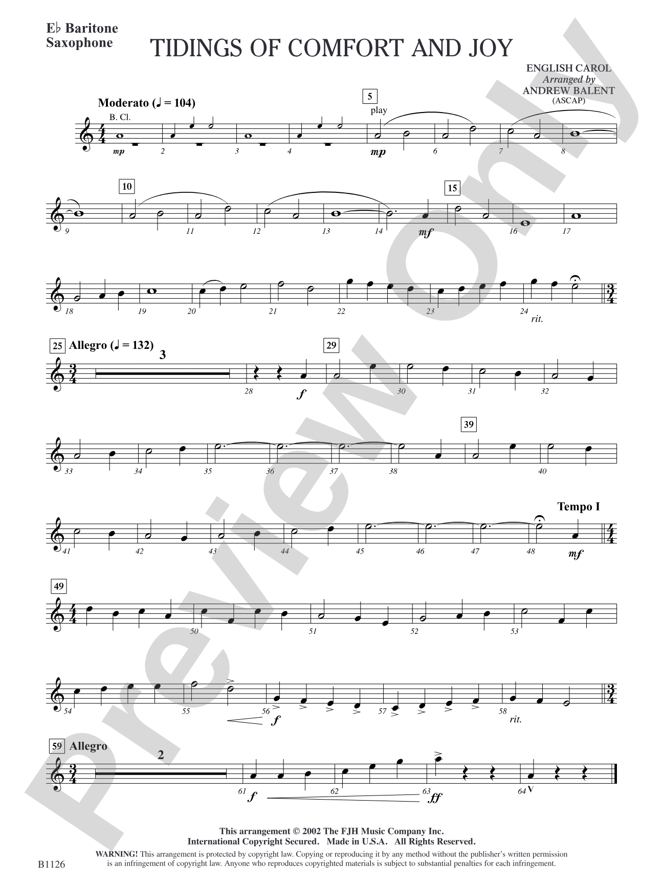 Tidings of Comfort and Joy: E-flat Baritone Saxophone