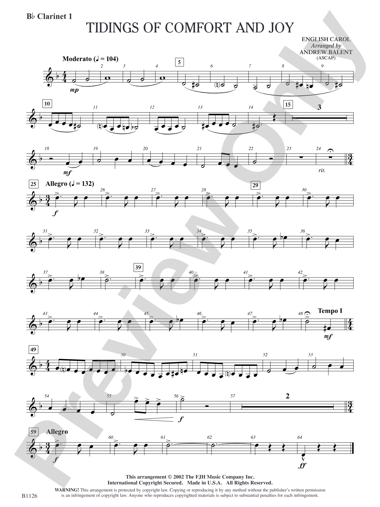 Tidings of Comfort and Joy: B-flat Clarinet 1